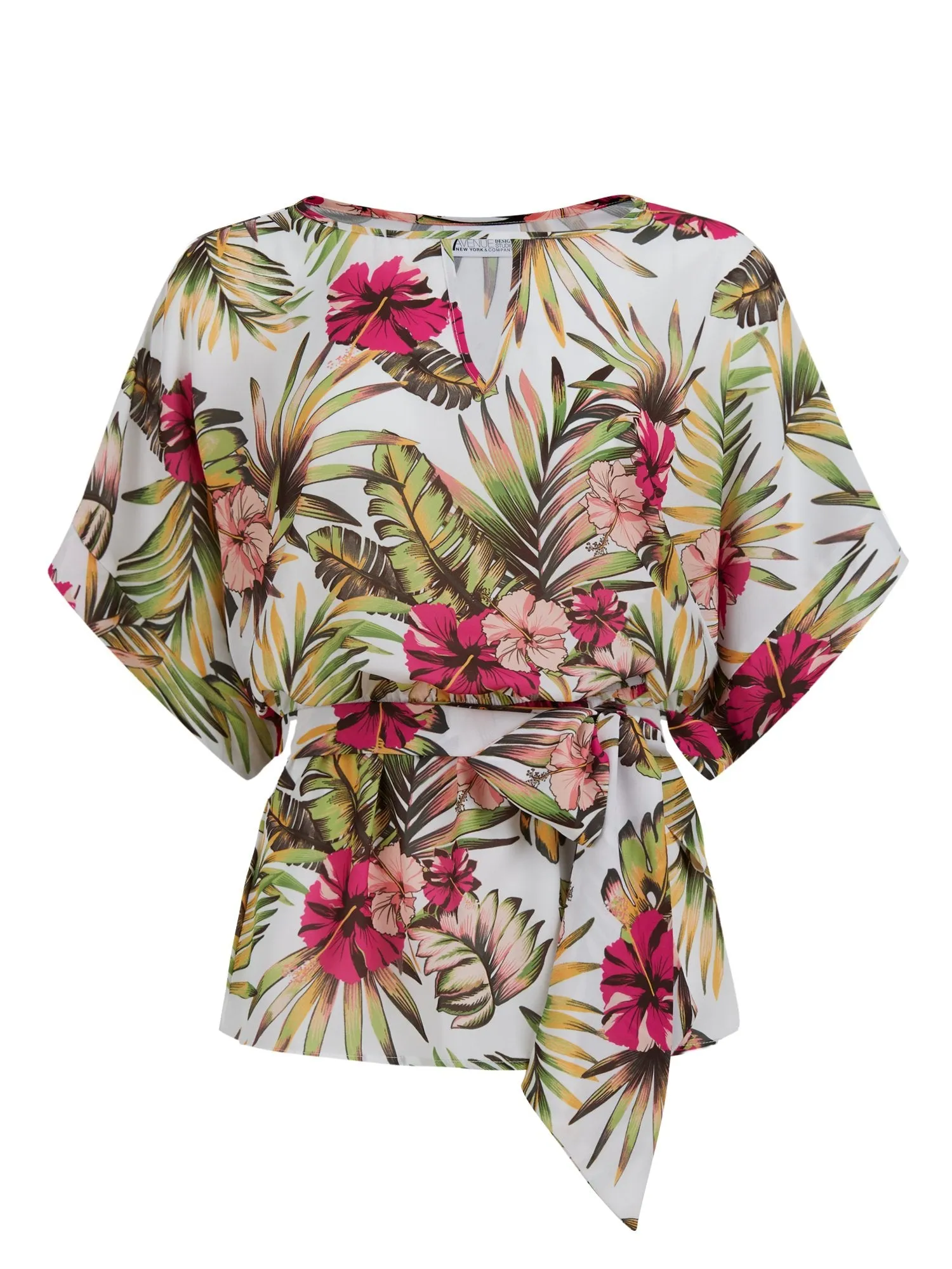 Tropical-Print Bow-Front Kimono Top