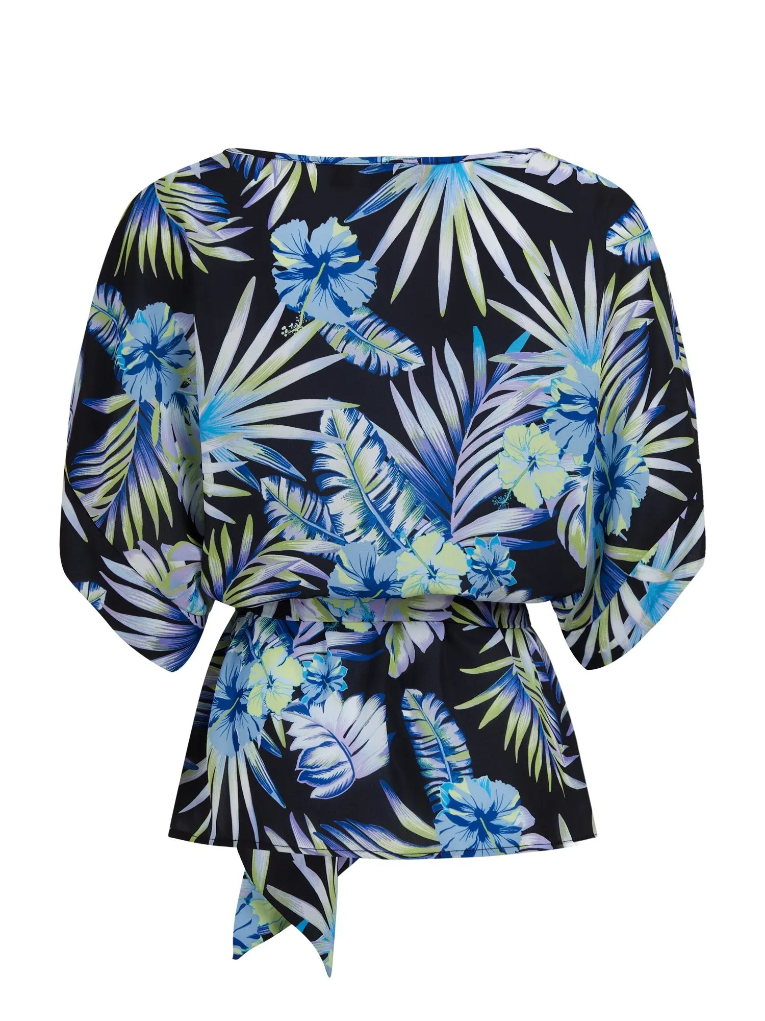 Tropical-Print Bow-Front Kimono Top