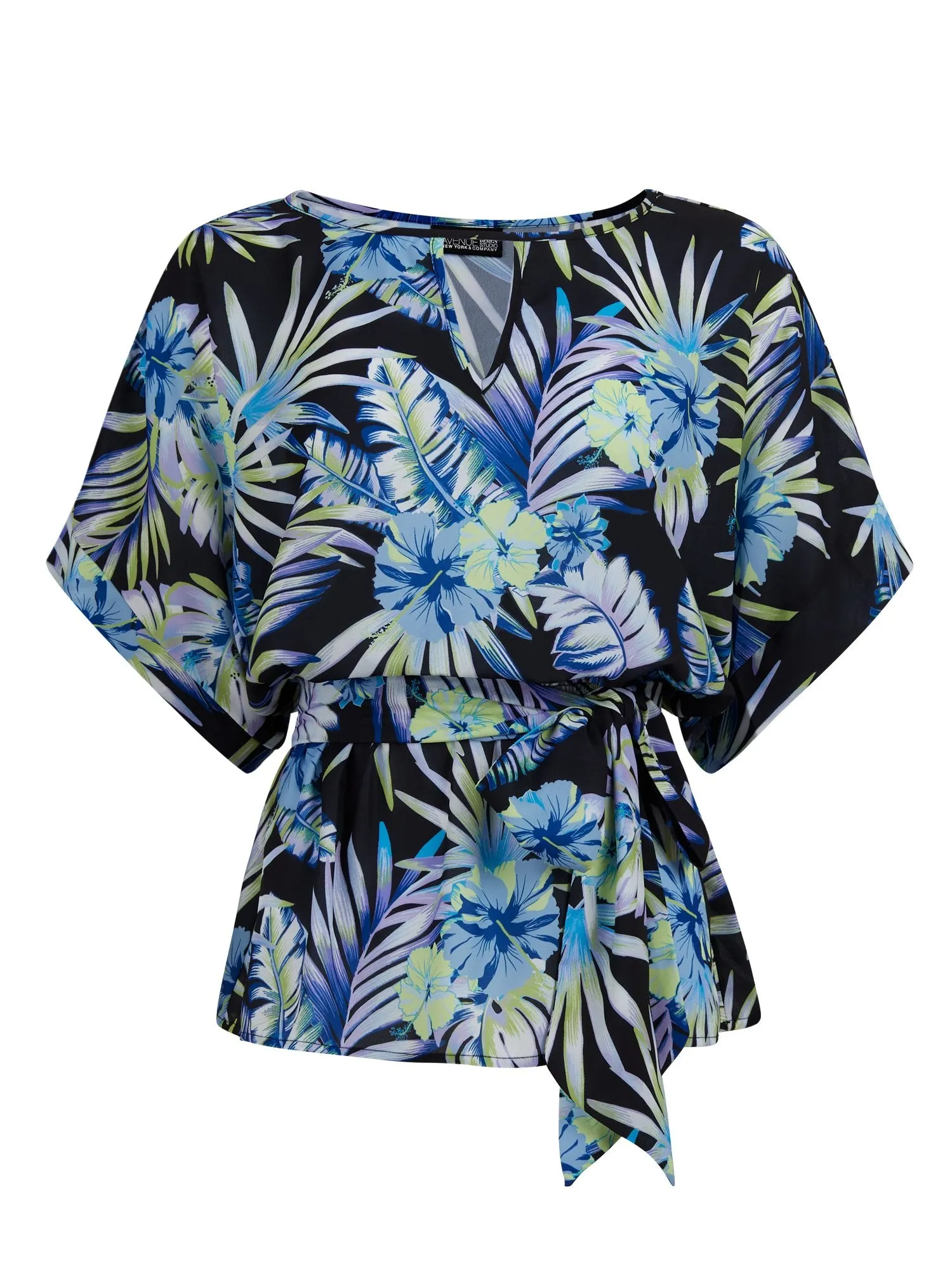 Tropical-Print Bow-Front Kimono Top