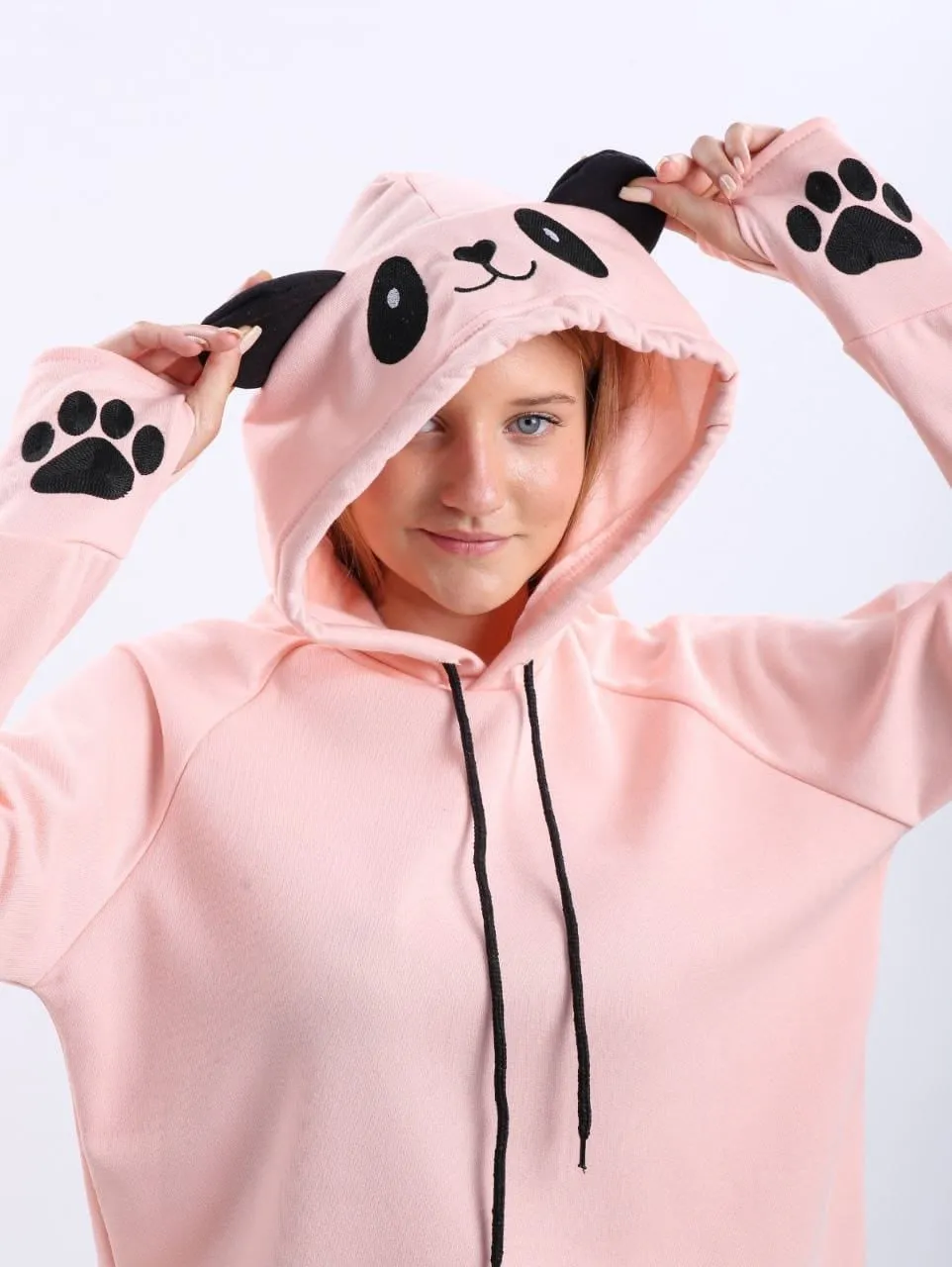 Turkish Cute Panda Hoodie Women Fashion Sweatshirt-Pink