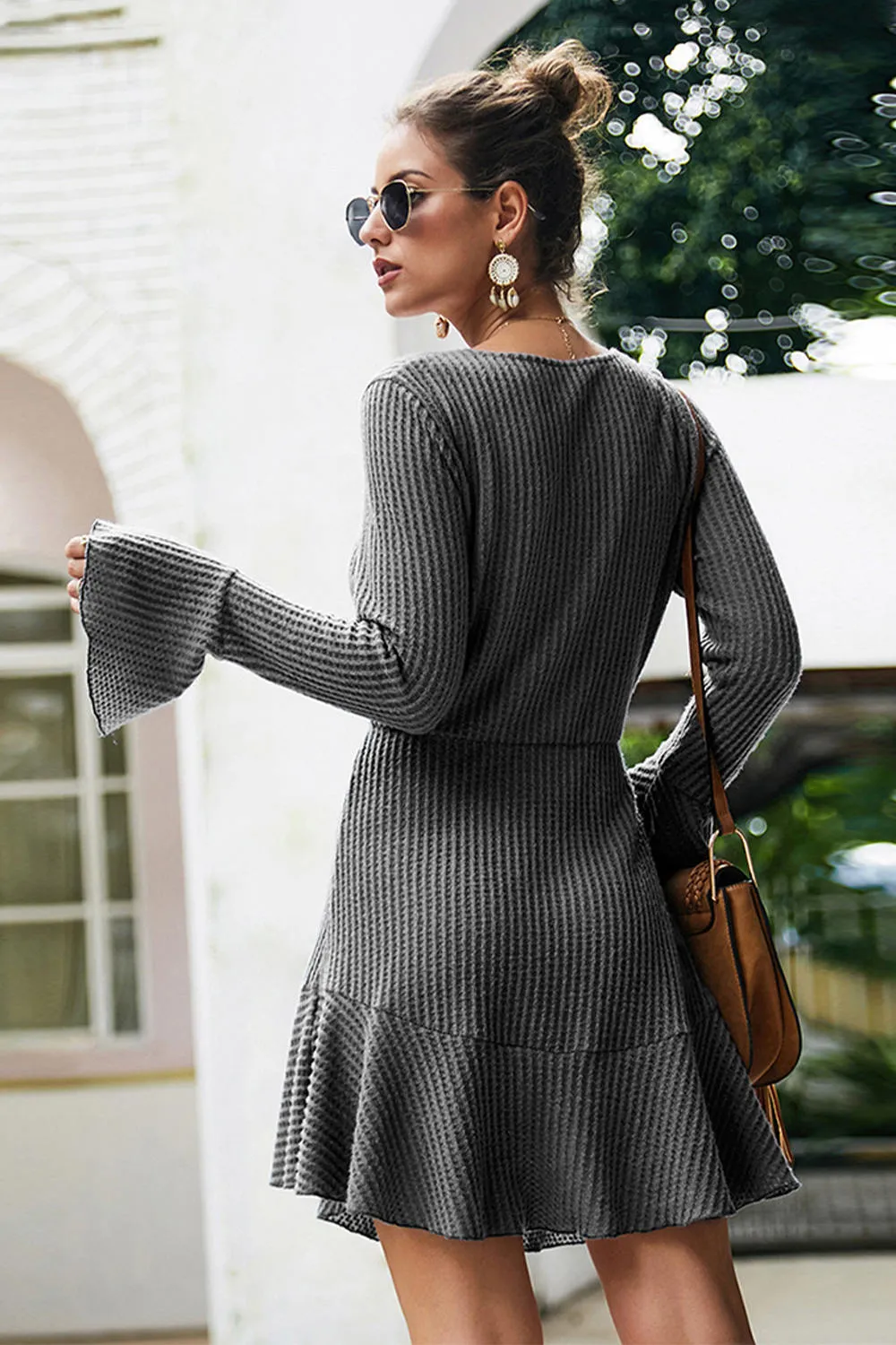 V Neck Long Sleeve Knit Dress