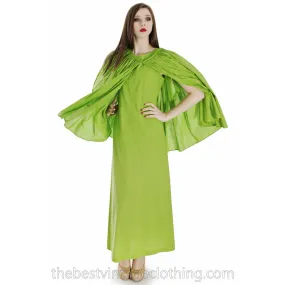 Vintage 1960s Vuokko Nurmesniemi RARE Lime Green Maxi Dress with Voluminous Cape 38/10