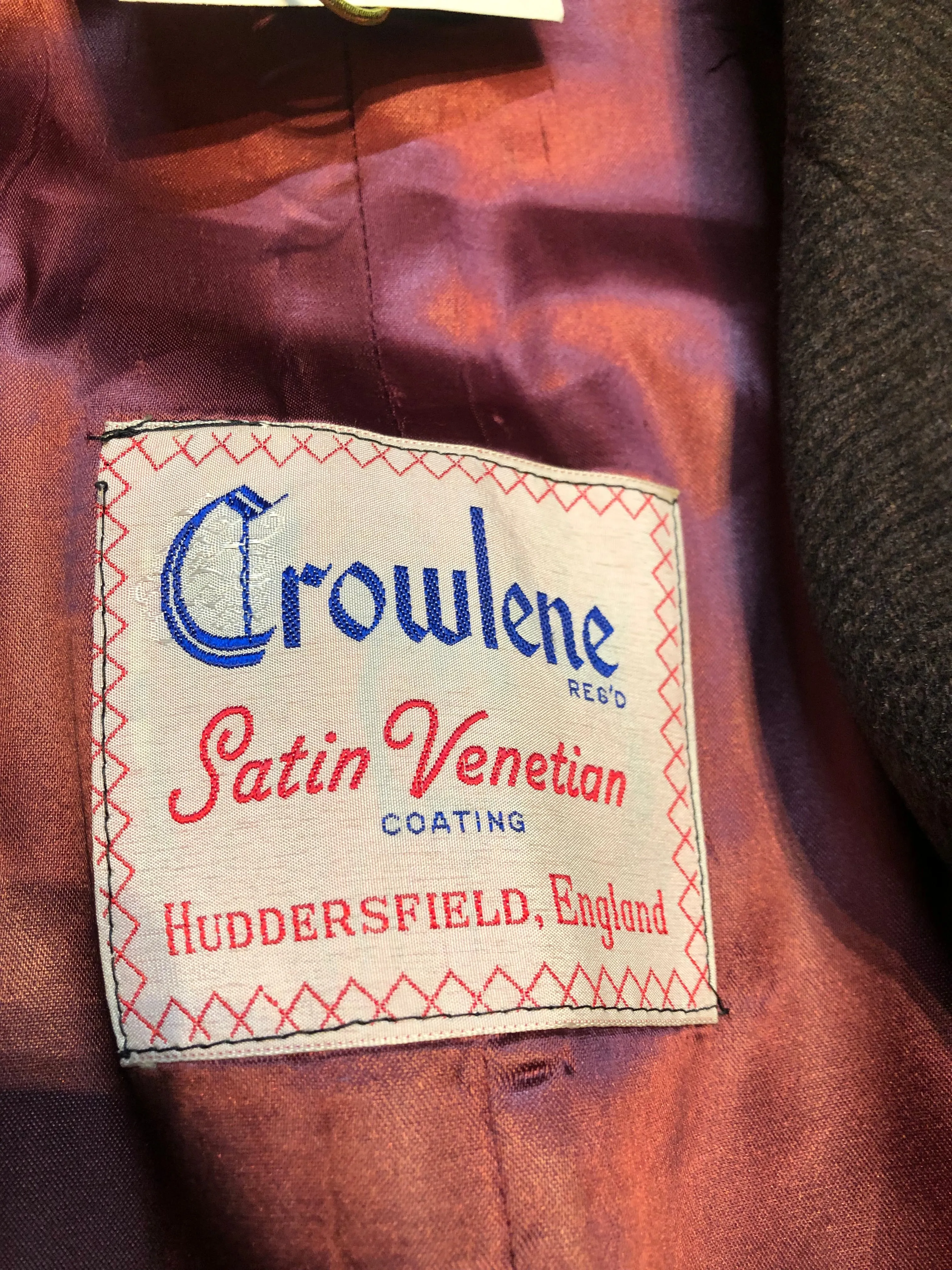 Vintage Crowlene Overcoat, Union Made in Canada, Chest 46”