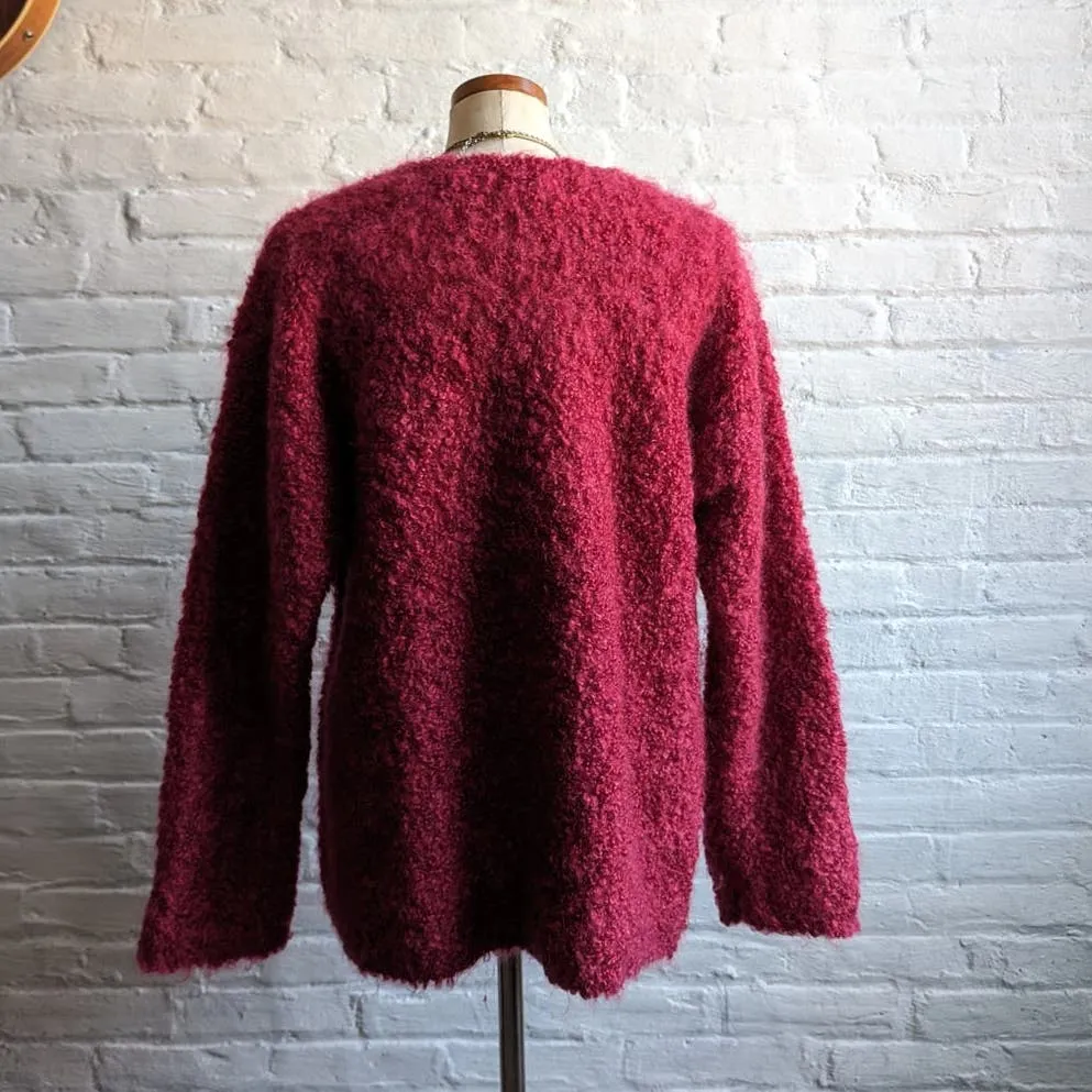 Vintage Hot Pink Mohair Wool Fuzzy Grandpa Sweater Shaggy Grunge Oversize Top