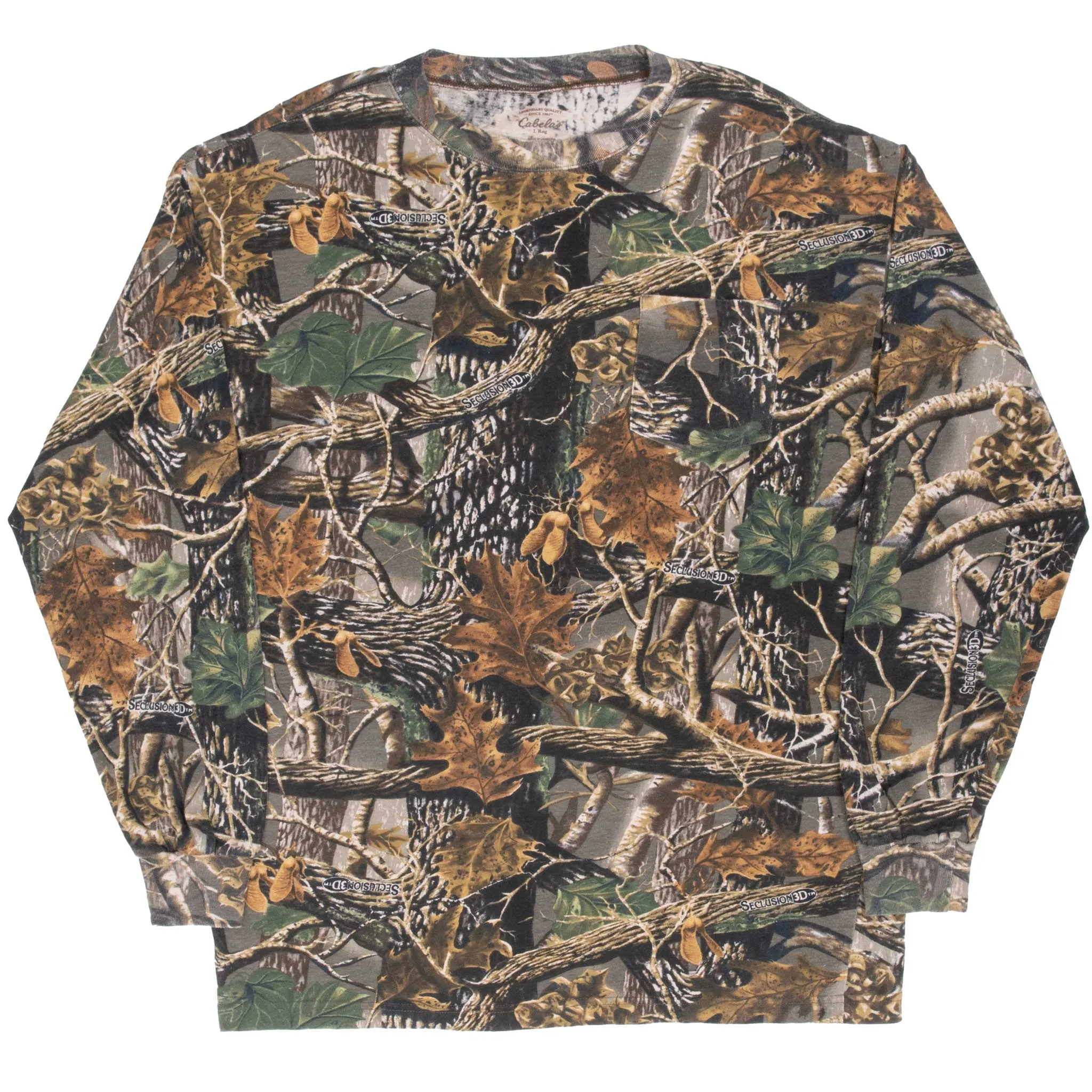 VINTAGE HUNTING SECLUSION 3D CAMO LONG SLEEVE POCKET TEE SHIRT SIZE LARGE