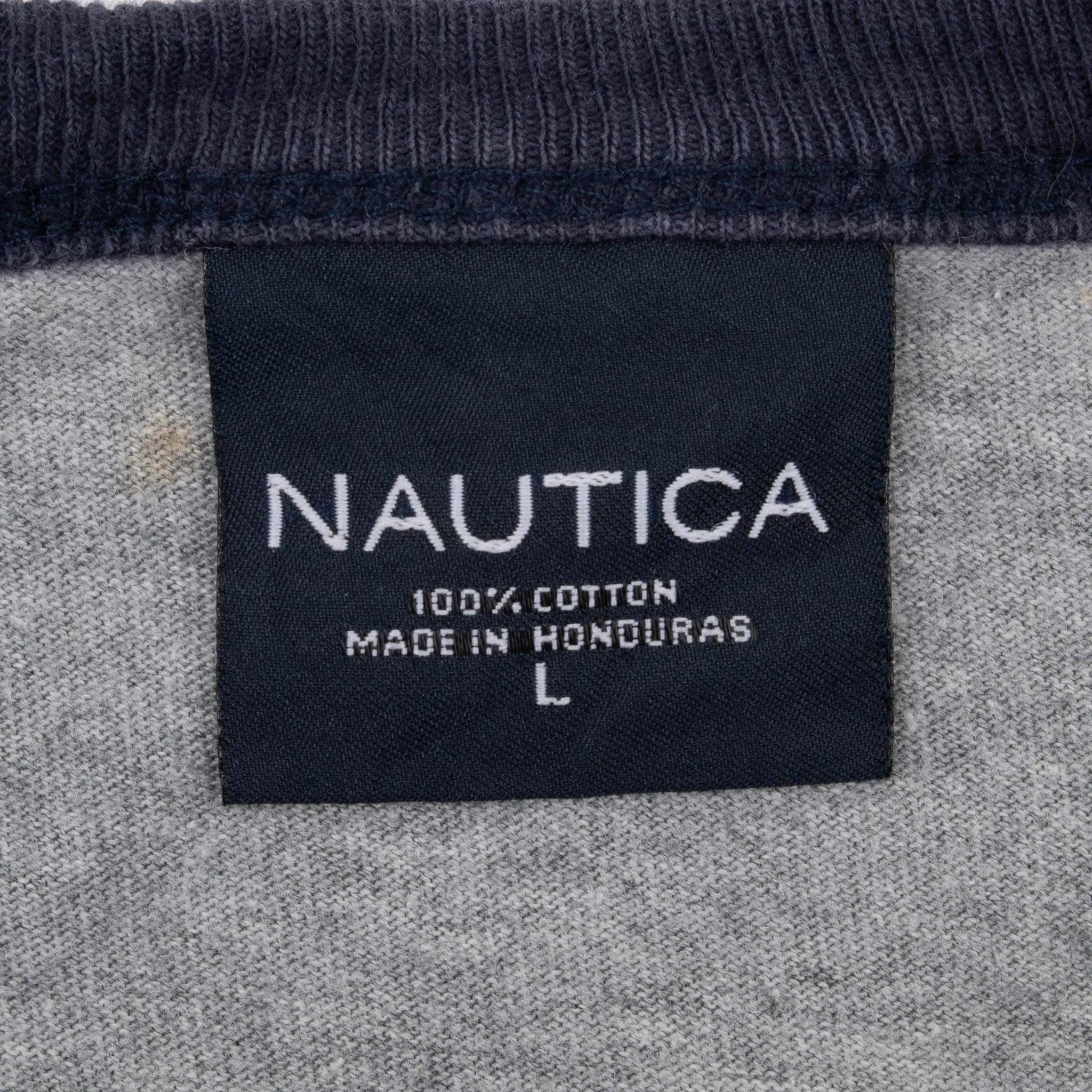 VINTAGE NAUTICA EMBROIDERED GREY LONG SLEEVE TEE SHIRT 2000S LARGE