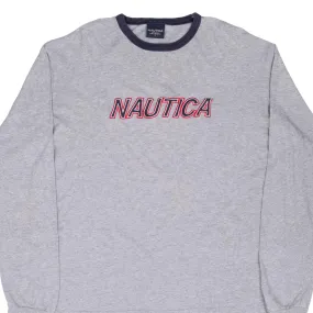 VINTAGE NAUTICA EMBROIDERED GREY LONG SLEEVE TEE SHIRT 2000S LARGE