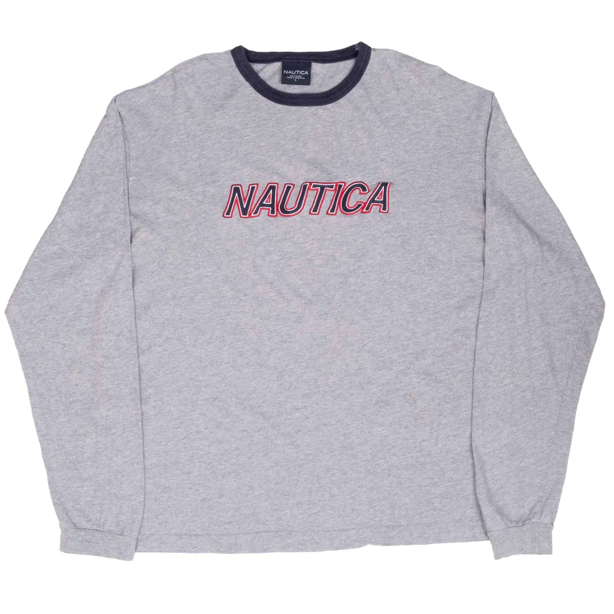 VINTAGE NAUTICA EMBROIDERED GREY LONG SLEEVE TEE SHIRT 2000S LARGE