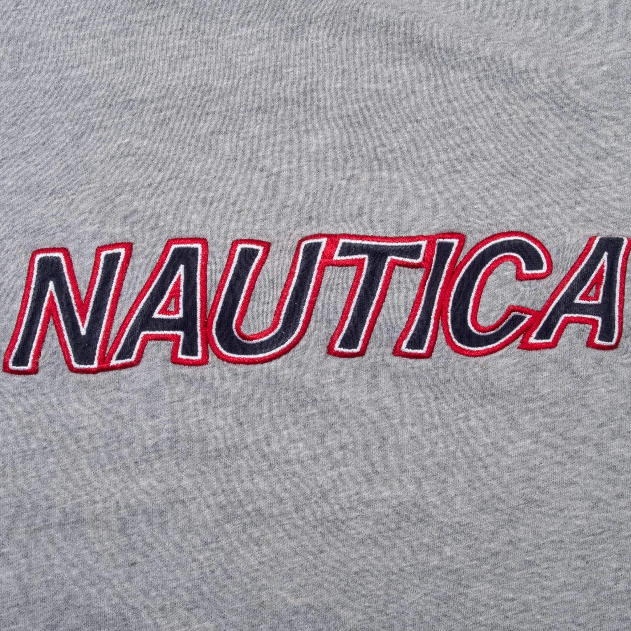 VINTAGE NAUTICA EMBROIDERED GREY LONG SLEEVE TEE SHIRT 2000S LARGE