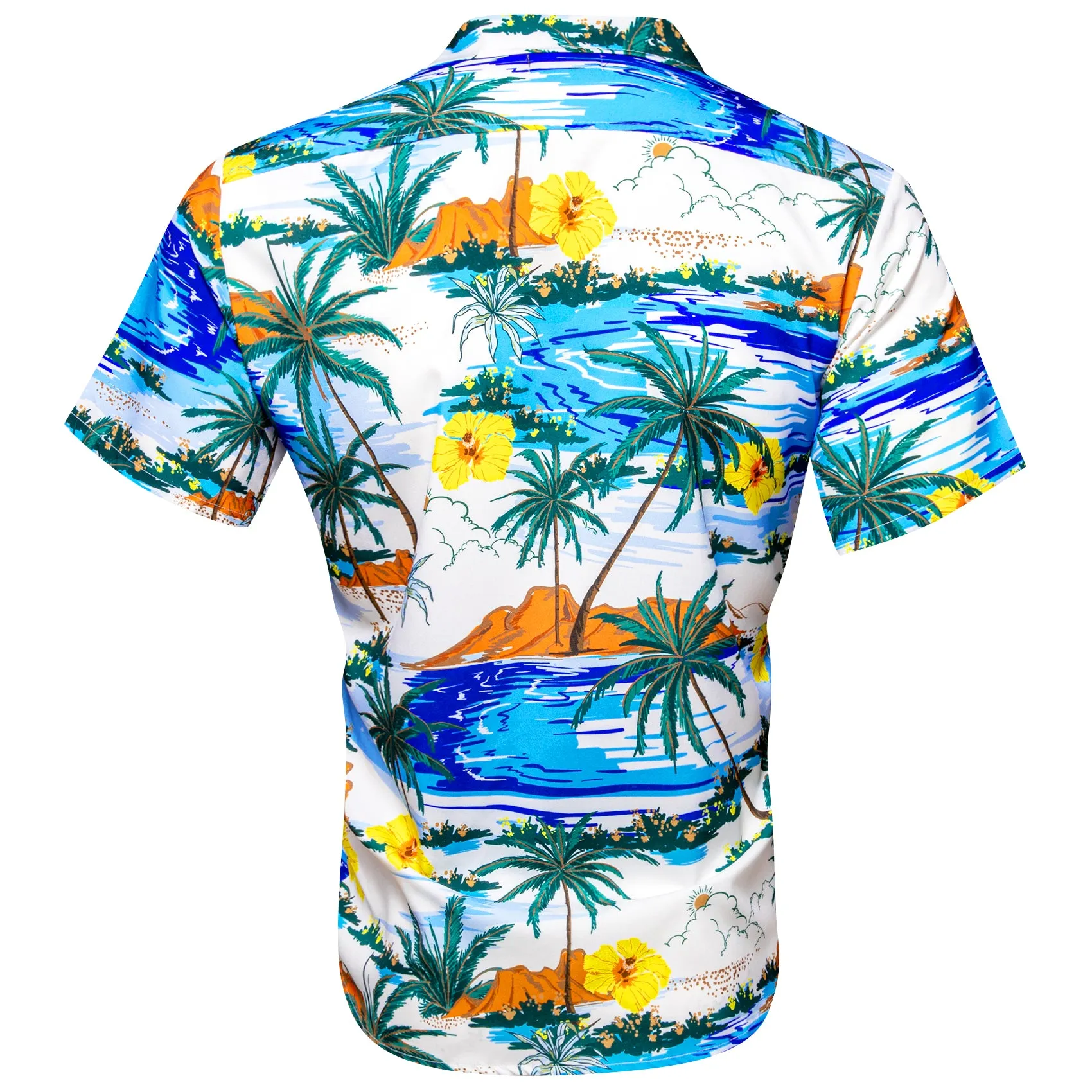 White Blue Sunshine Beach Coconut Tree Novelty Men's Short Sleeve Summer Shirt