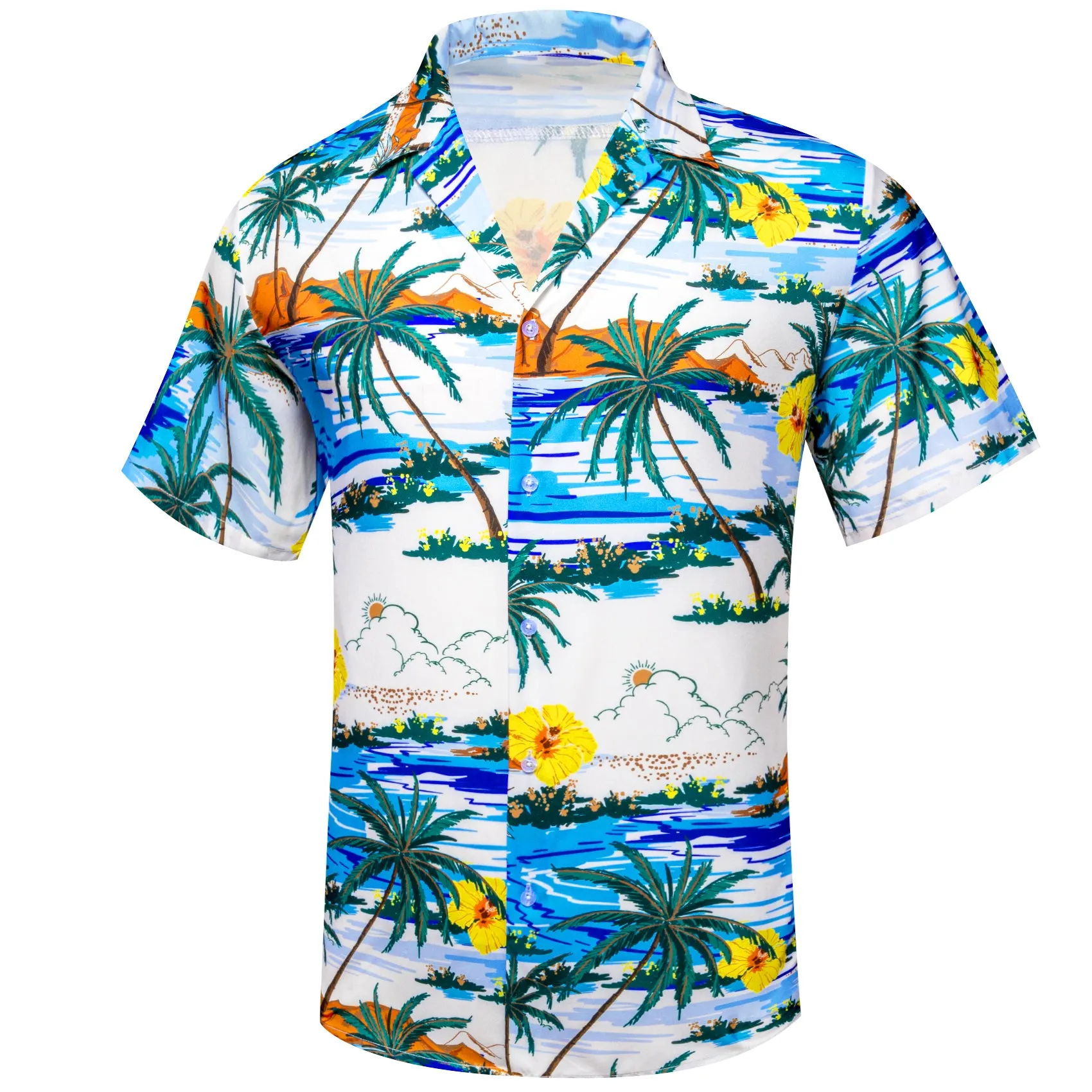 White Blue Sunshine Beach Coconut Tree Novelty Men's Short Sleeve Summer Shirt