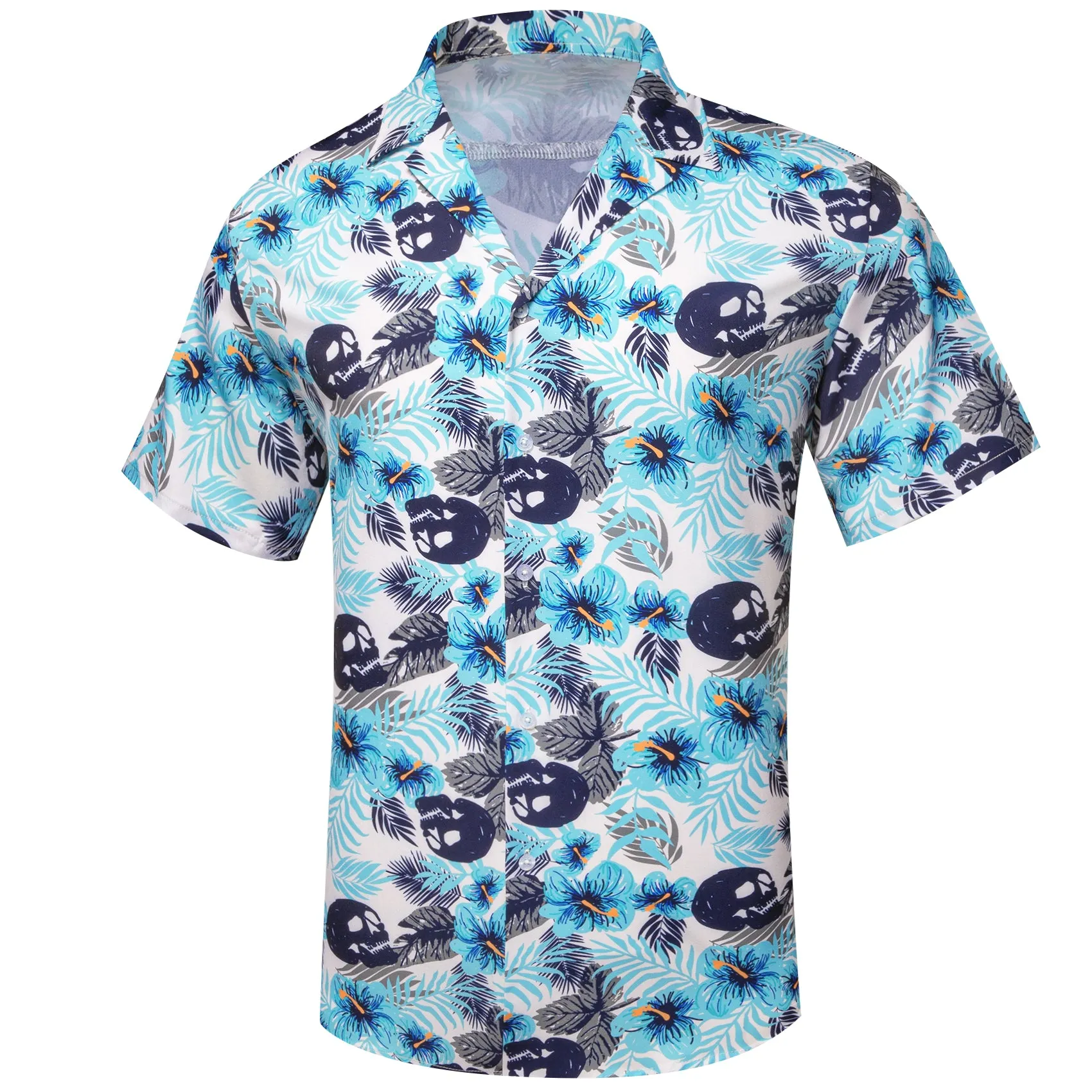 White Blue Teal Leaves Novelty Men's Short Sleeve Summer Shirt