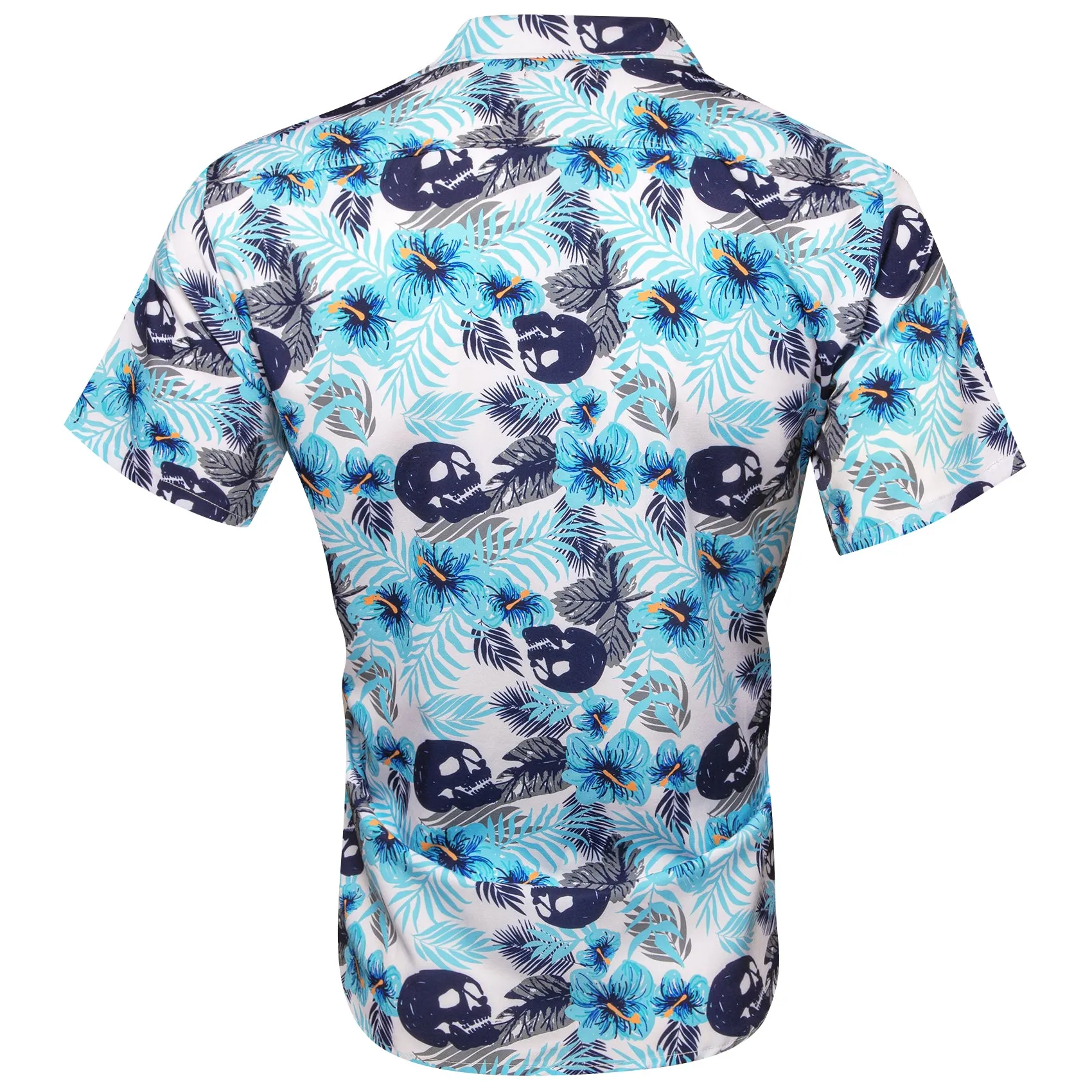 White Blue Teal Leaves Novelty Men's Short Sleeve Summer Shirt