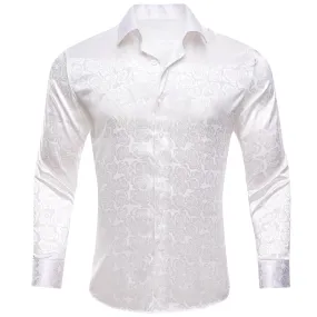 White Floral Rose Silk Men's Long Sleeve Shirt