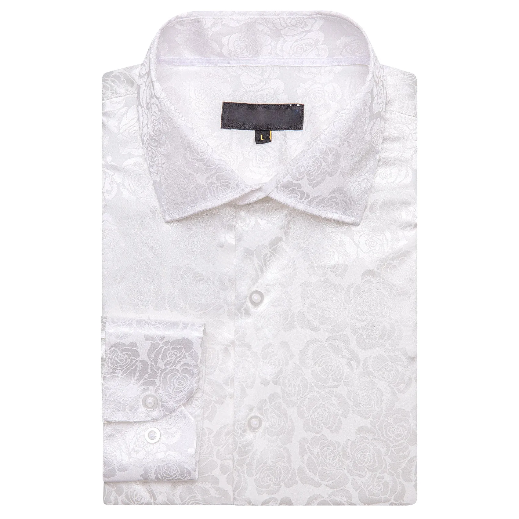 White Floral Rose Silk Men's Long Sleeve Shirt