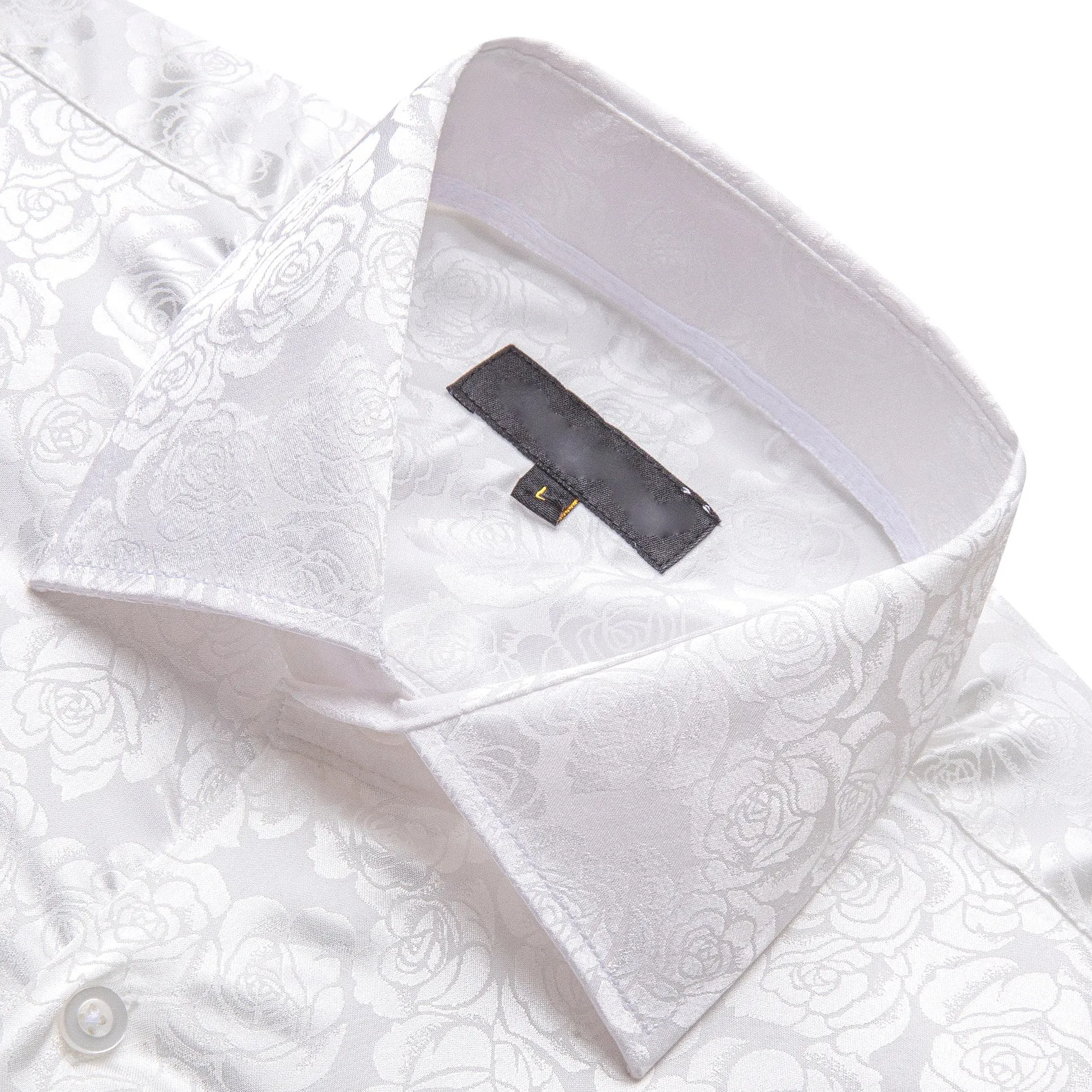 White Floral Rose Silk Men's Long Sleeve Shirt