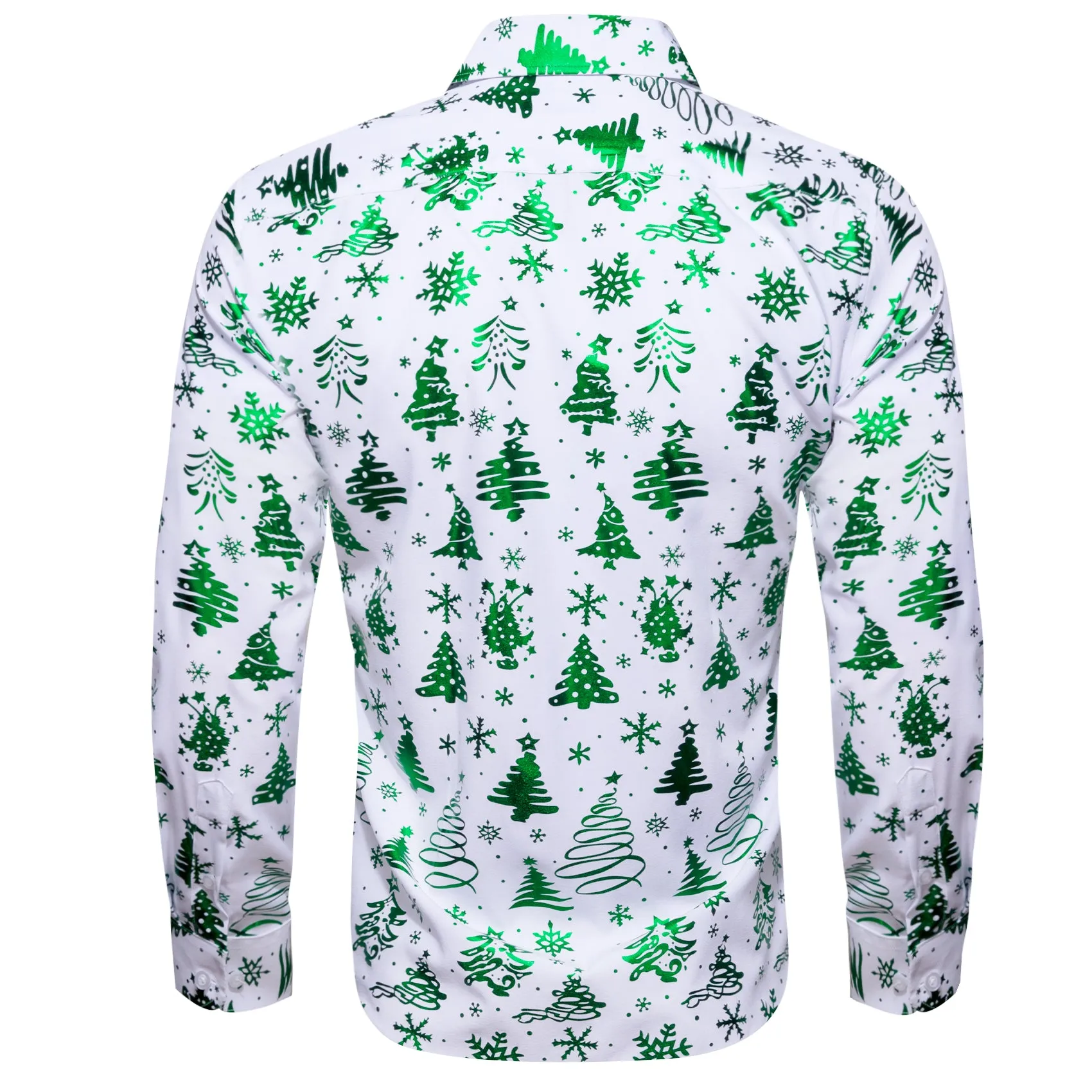 White Green Christmas Pattern Men Long Sleeve Shirt