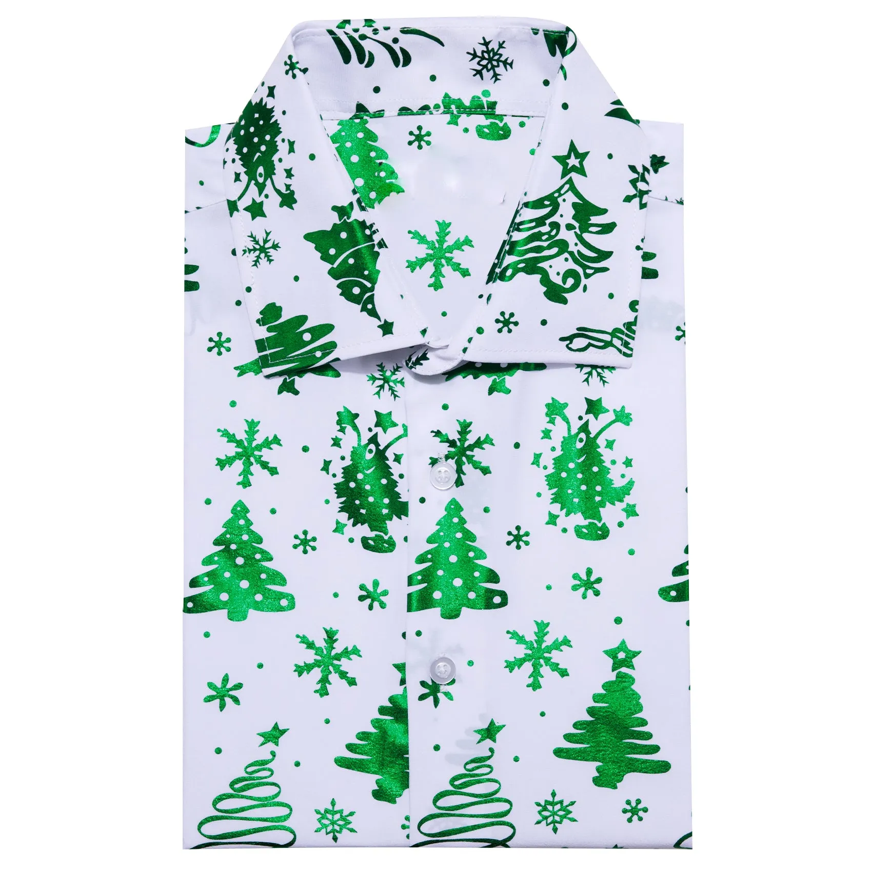 White Green Christmas Pattern Men Long Sleeve Shirt