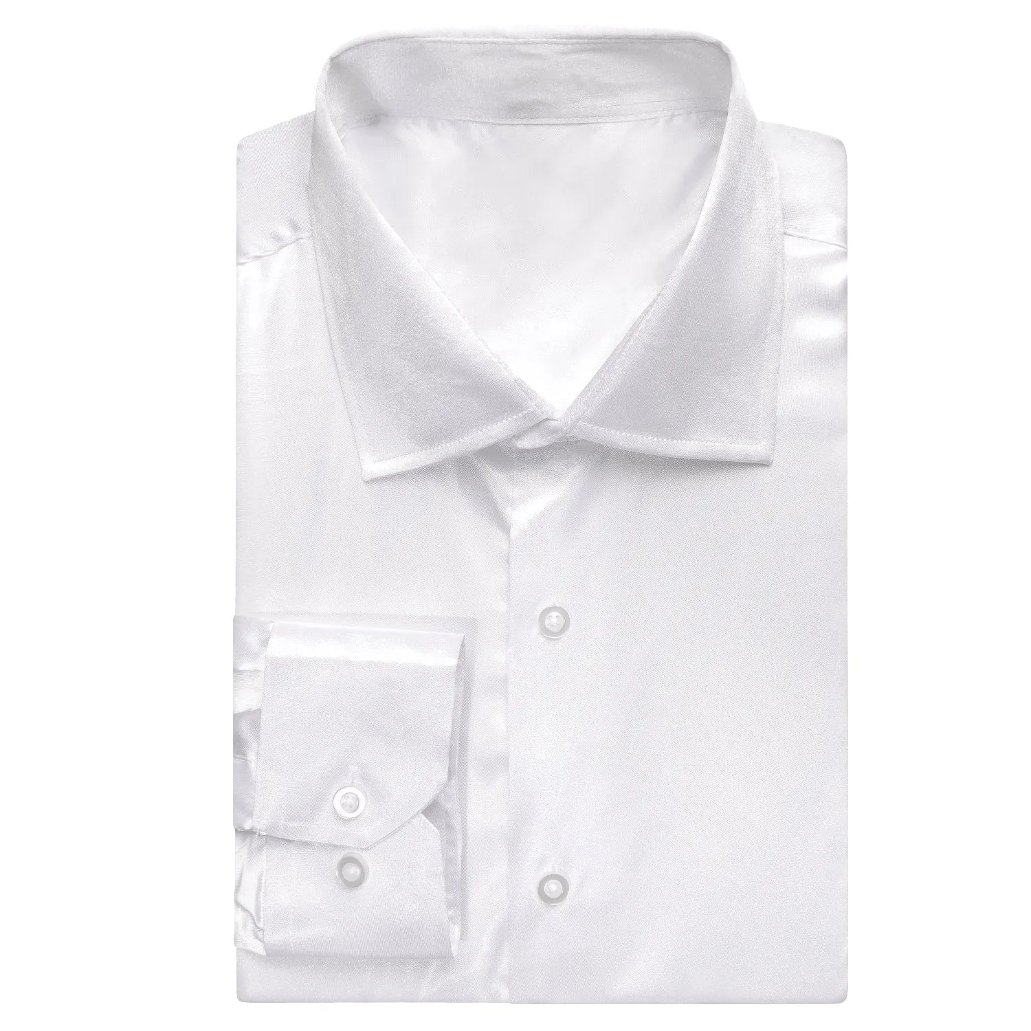 White Solid Satin Men's Long Sleeve Shirt