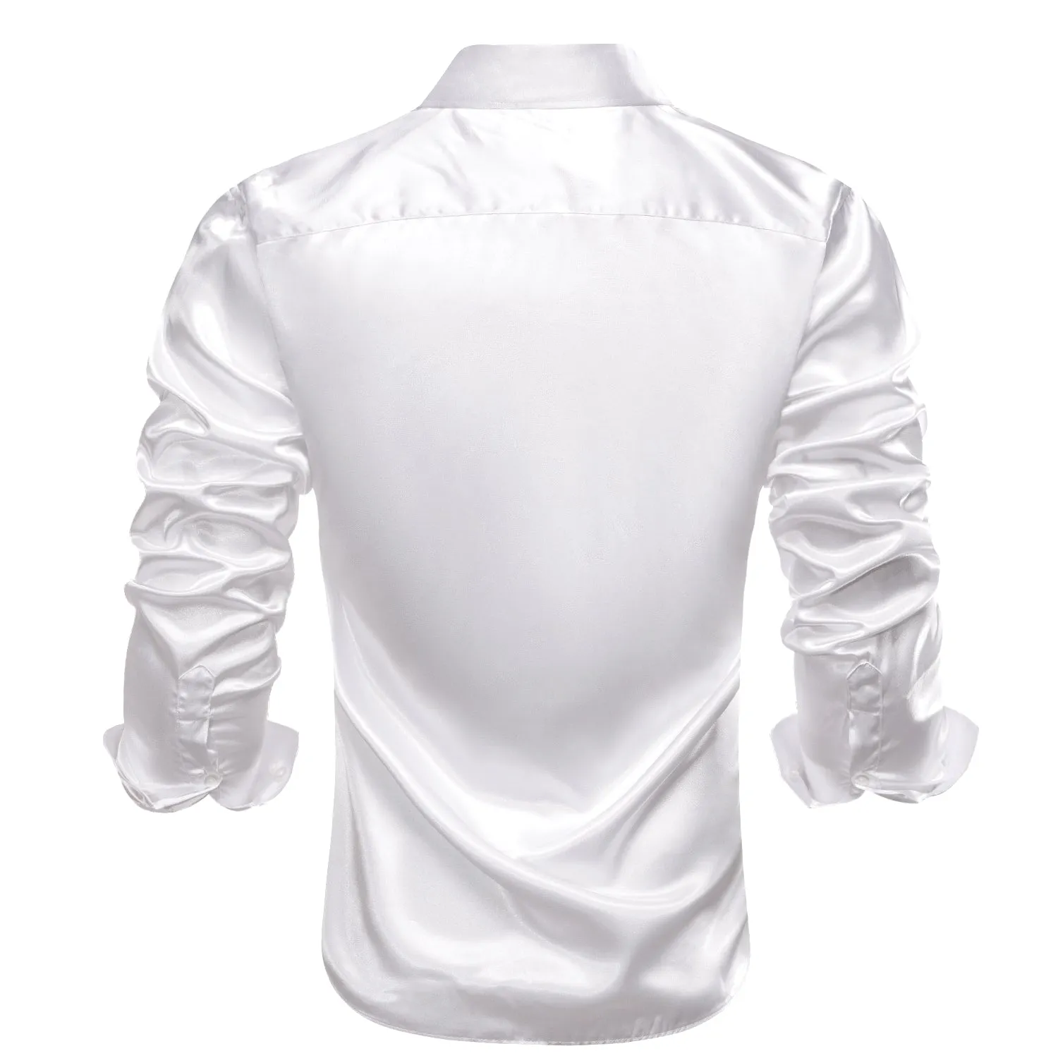 White Solid Satin Men's Long Sleeve Shirt