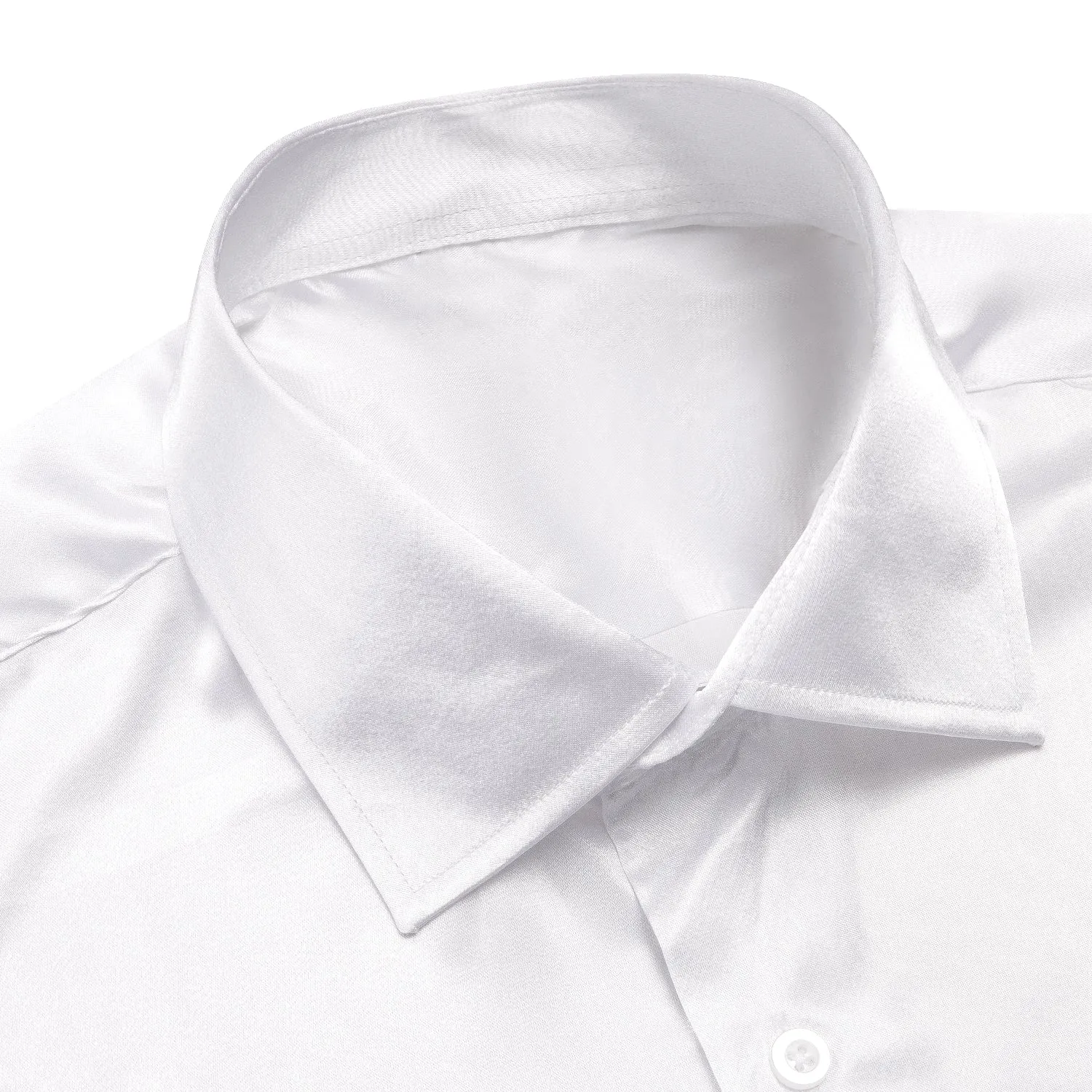 White Solid Satin Men's Long Sleeve Shirt