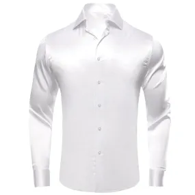 White Solid Satin Men's Long Sleeve Shirt