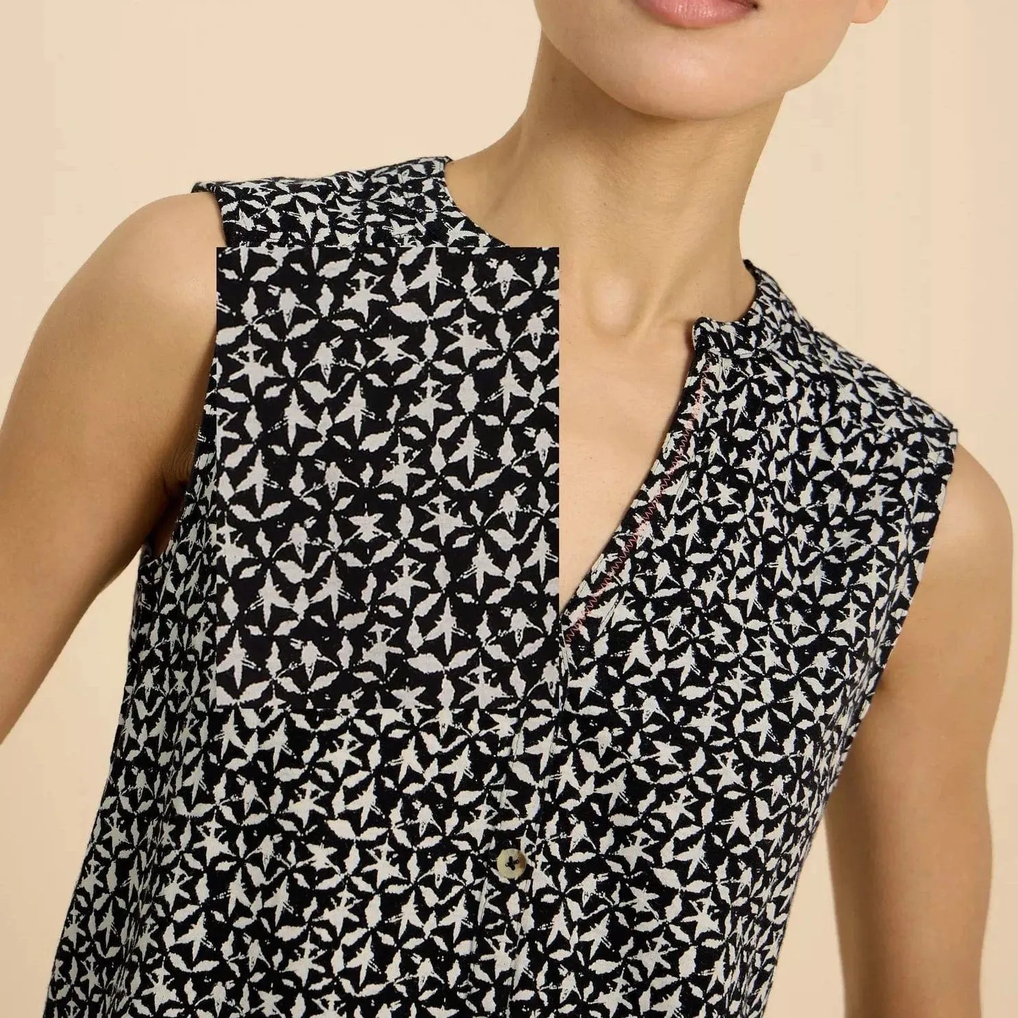 White Stuff Tulip Sleeveless Shirt in Black Print