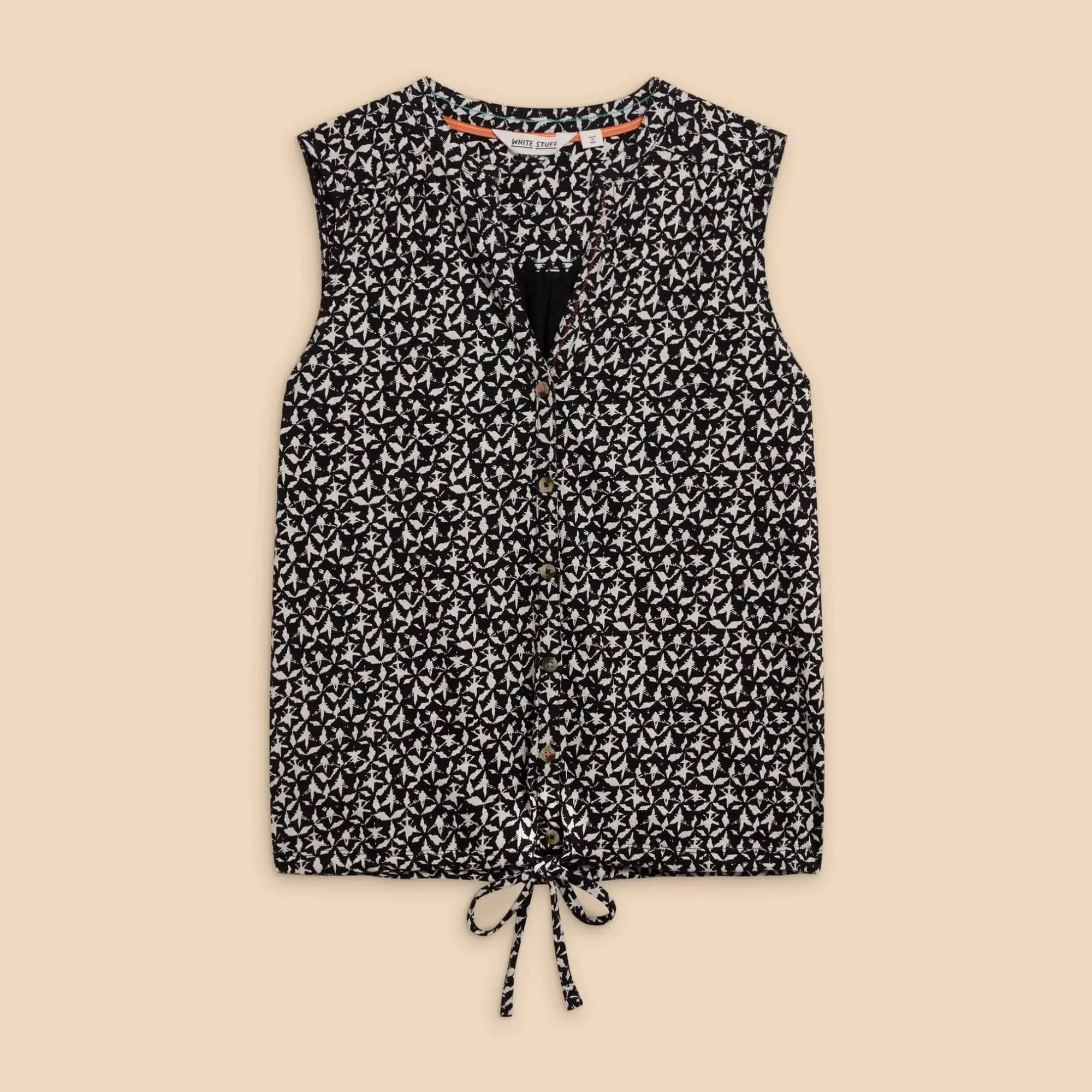 White Stuff Tulip Sleeveless Shirt in Black Print