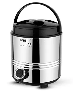 WHITESTAR Hot and Cold Water Dispenser for Home Kitchen Office, 5 Liters-Silver, Double Walled PUF Insulated Stainless Steel Water Jug with Tap, Easy to Carry Handle, Durable & Sturdy