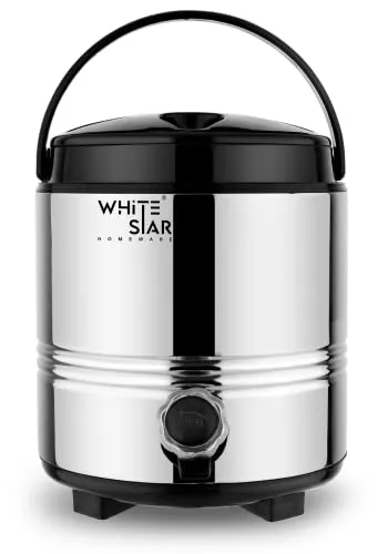 WHITESTAR Hot and Cold Water Dispenser for Home Kitchen Office, 5 Liters-Silver, Double Walled PUF Insulated Stainless Steel Water Jug with Tap, Easy to Carry Handle, Durable & Sturdy