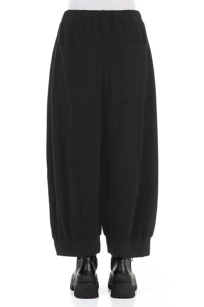 Wide Black Cotton Jersey Trousers