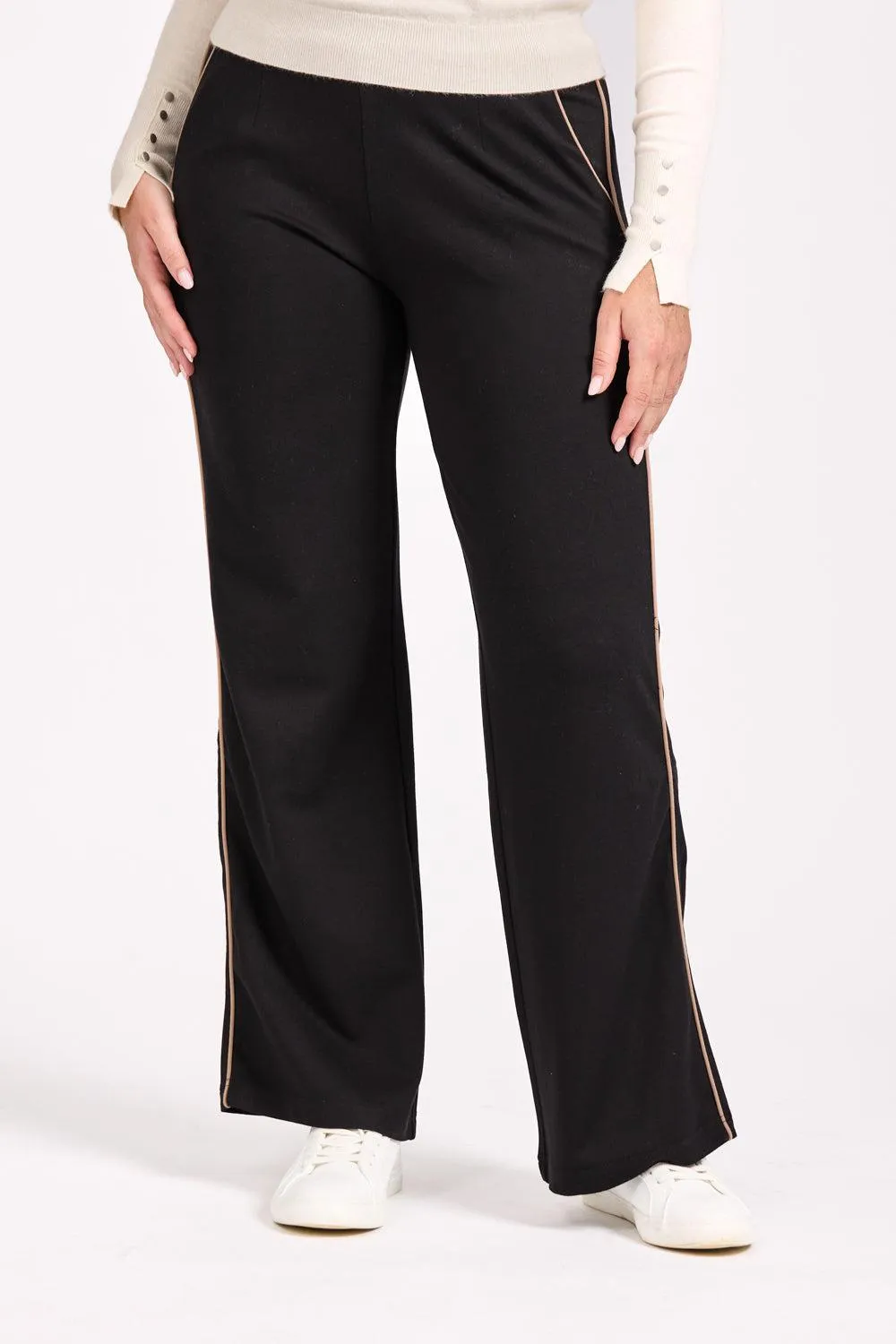 Wide Leg Trouser with Seam- Black