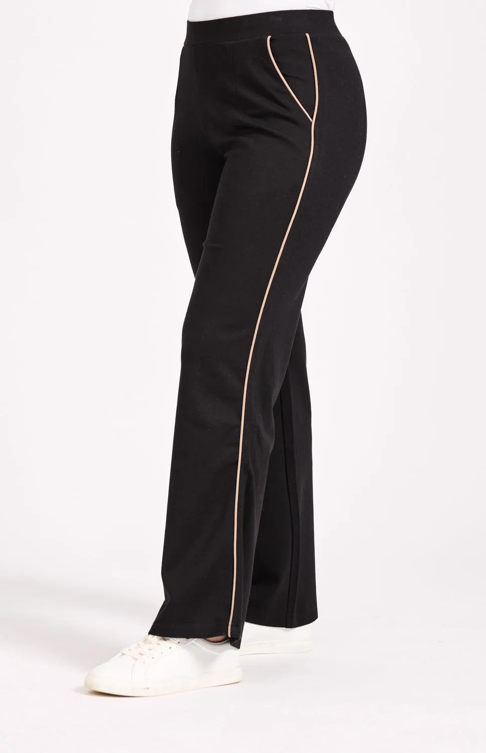 Wide Leg Trouser with Seam- Black