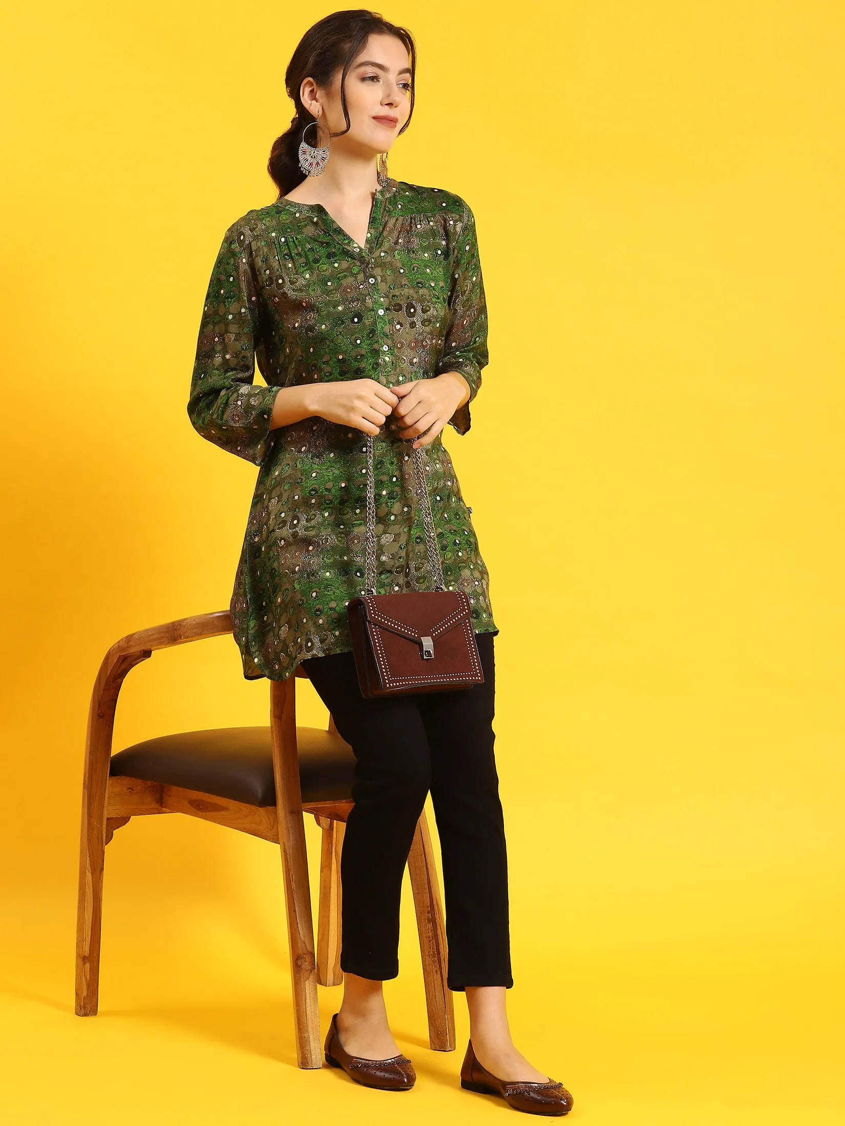 Women Green Ornamental Print Tunic