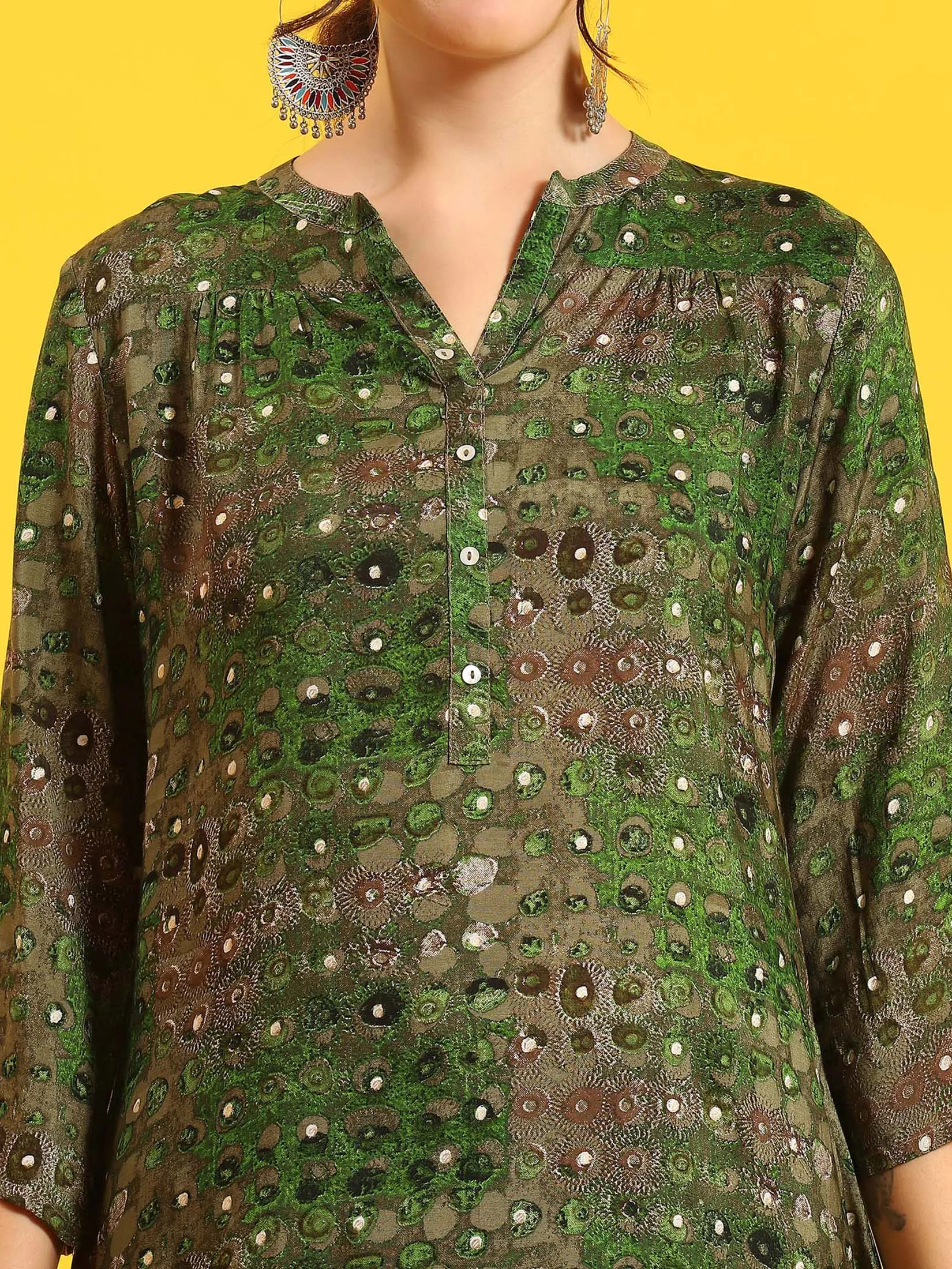 Women Green Ornamental Print Tunic