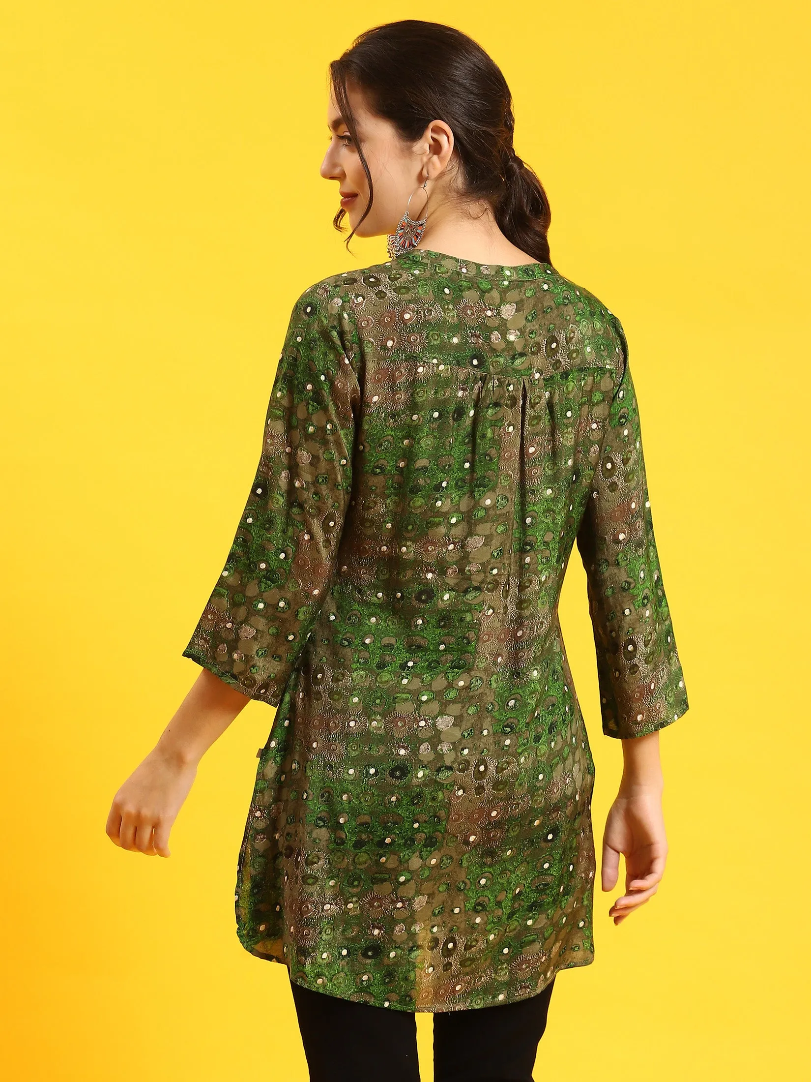 Women Green Ornamental Print Tunic