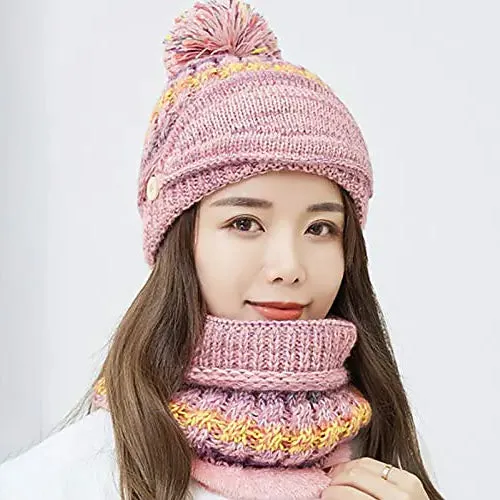 Women's Knitted Hat Scarf Mask Set