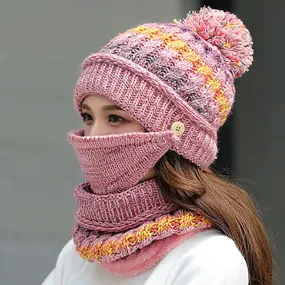 Women's Knitted Hat Scarf Mask Set