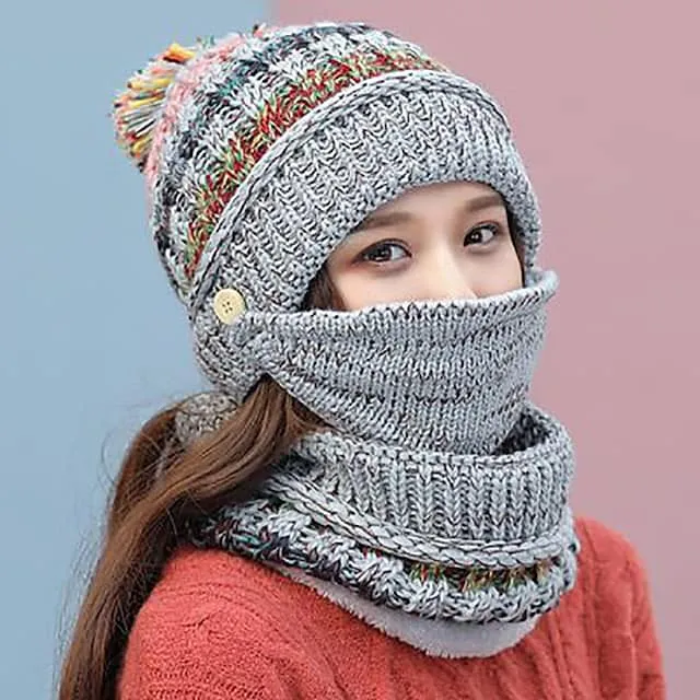 Women's Knitted Hat Scarf Mask Set