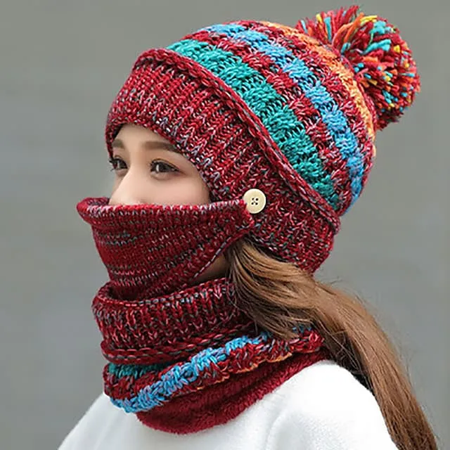 Women's Knitted Hat Scarf Mask Set