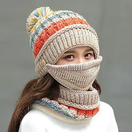 Women's Knitted Hat Scarf Mask Set