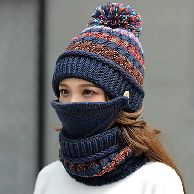 Women's Knitted Hat Scarf Mask Set