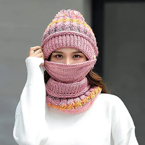 Women's Knitted Hat Scarf Mask Set