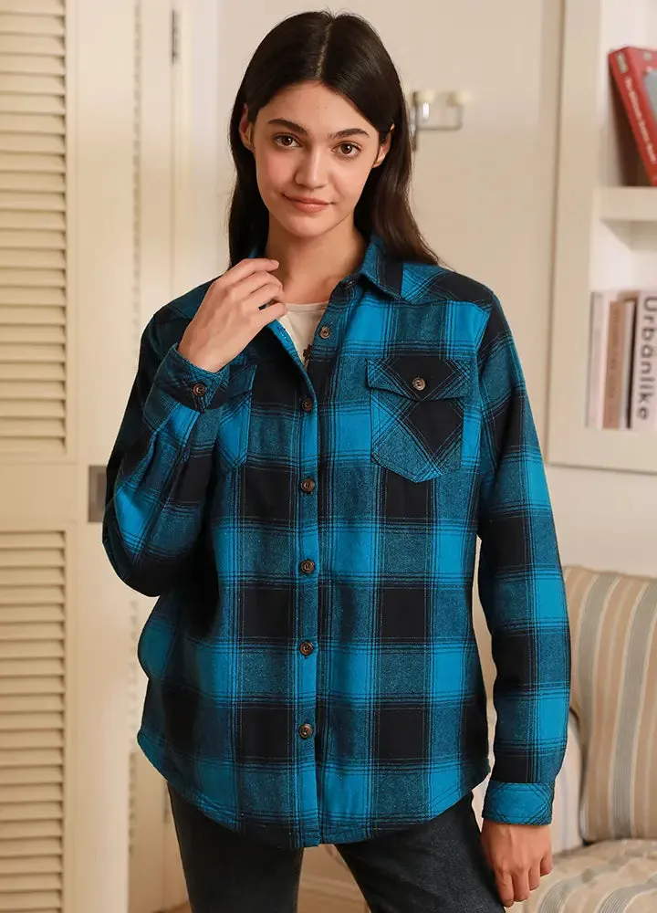 Women's Sherpa Lined Flannel Shirt Jacket,Button Down Flannel Shacket