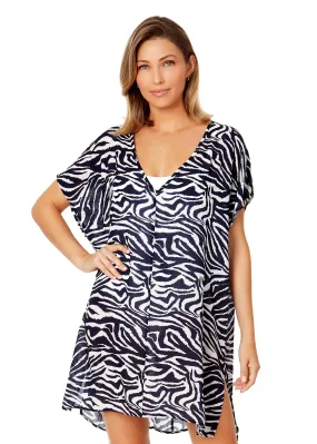 Women's Zebra Shadow Easy Tunic Swimsuit Cover Up