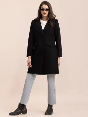 Wool Blend Long Overcoat - Black