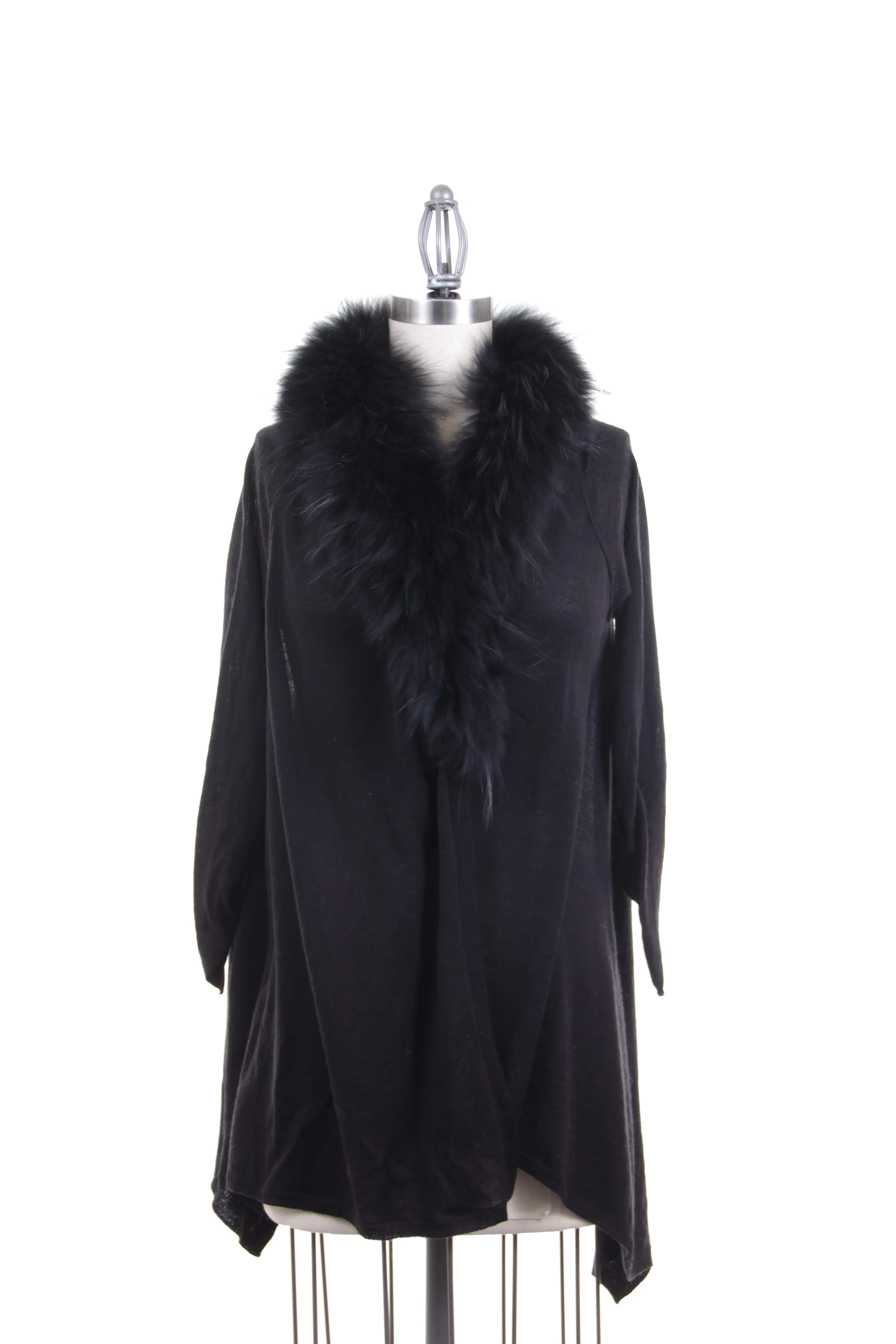 Wool Cardigan with Fur Collar