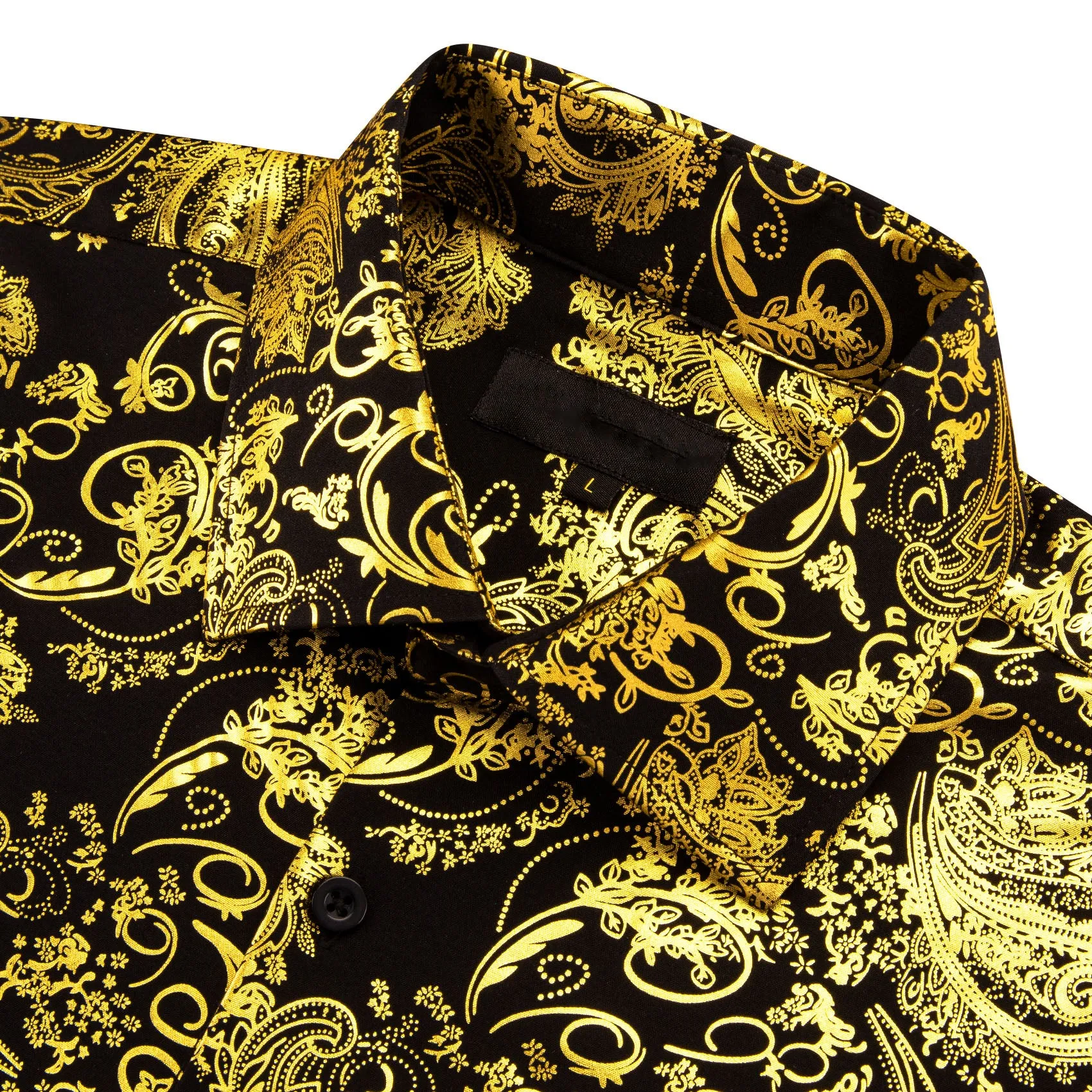 Yellow Black Floral Paisley Silk Men's Long Sleeve Shirt