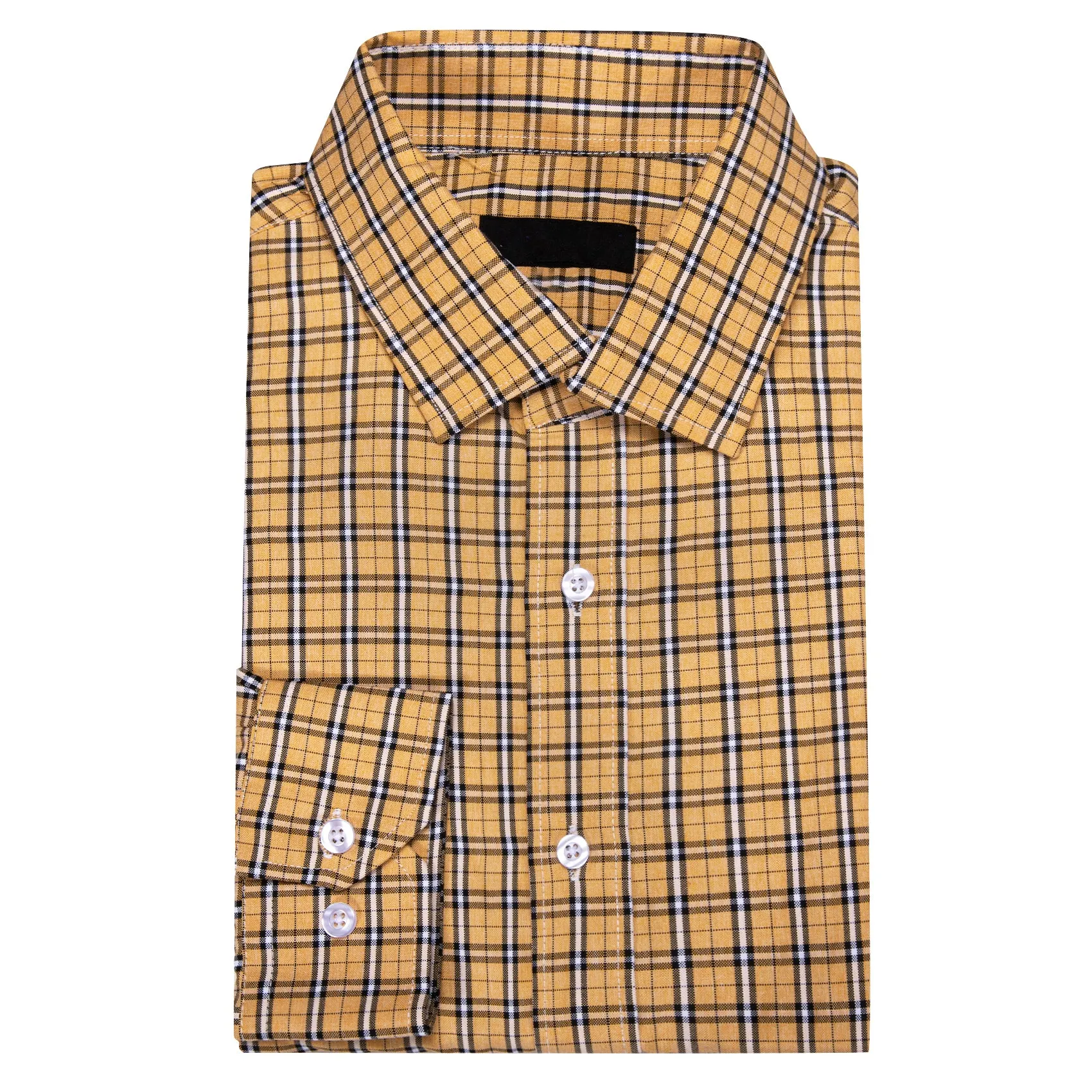 Yellow Black Small Plaid Men's Long Sleeve Work Shirt