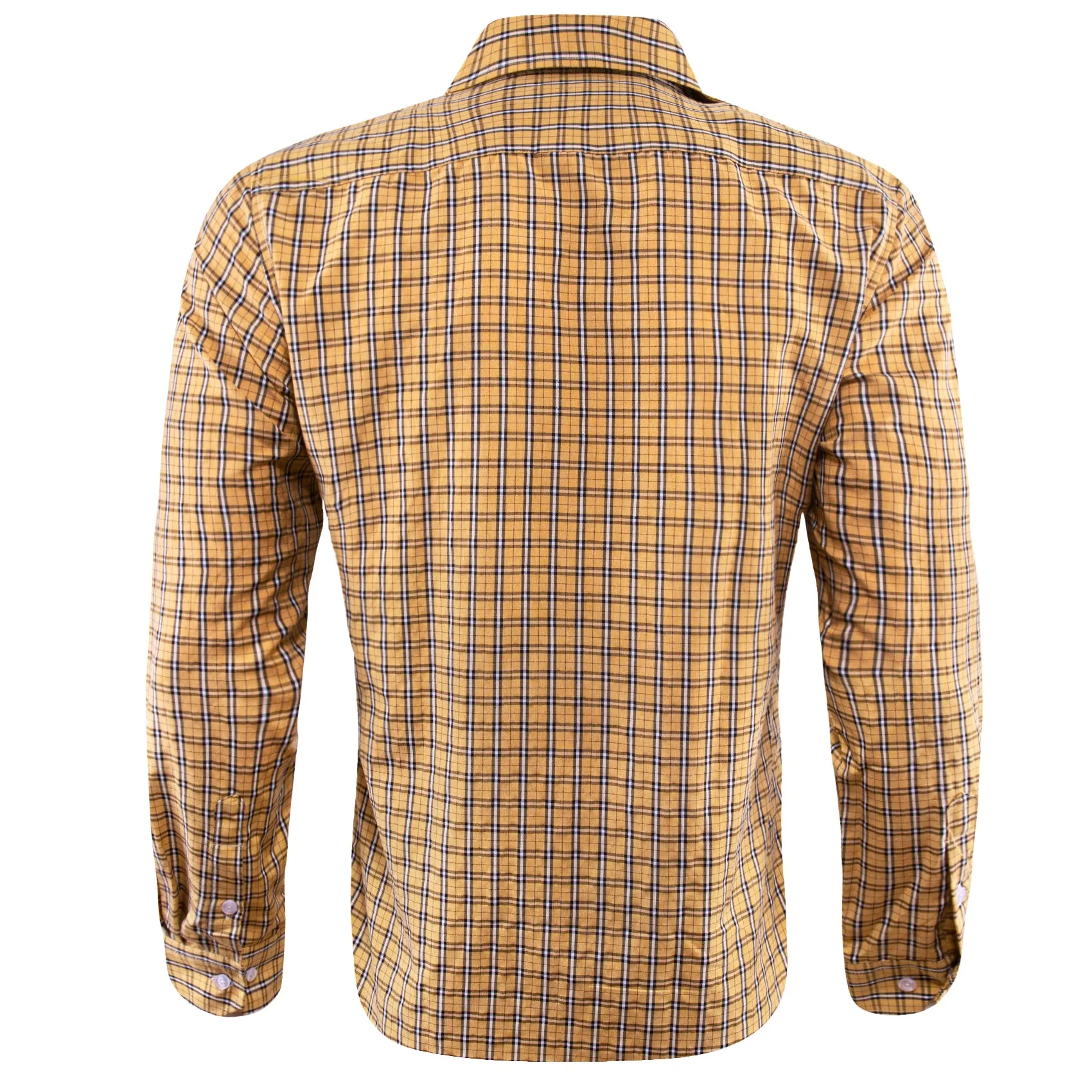 Yellow Black Small Plaid Men's Long Sleeve Work Shirt